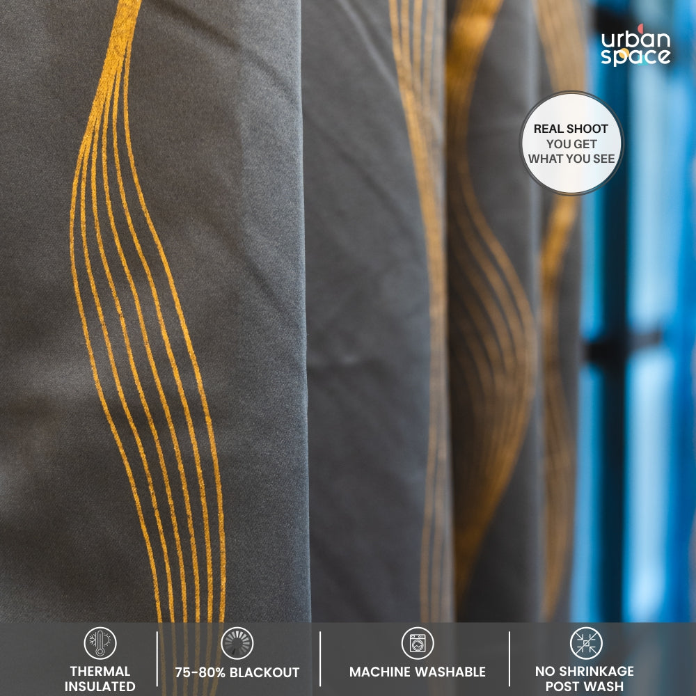 Urban Space -Home Furnishing Store Gold Foil Printed 80-85% Blackout Curtains - Pack of 1 - Double Wave - Grey - view 2