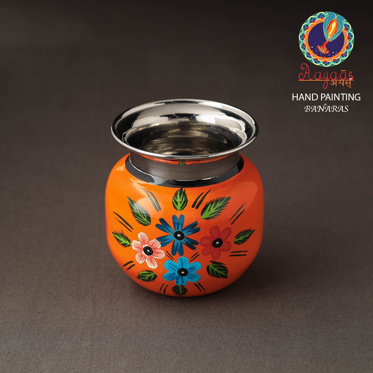 AAYAAS Banaras Handpainted Stainless Steel Lota / Kalash / Container