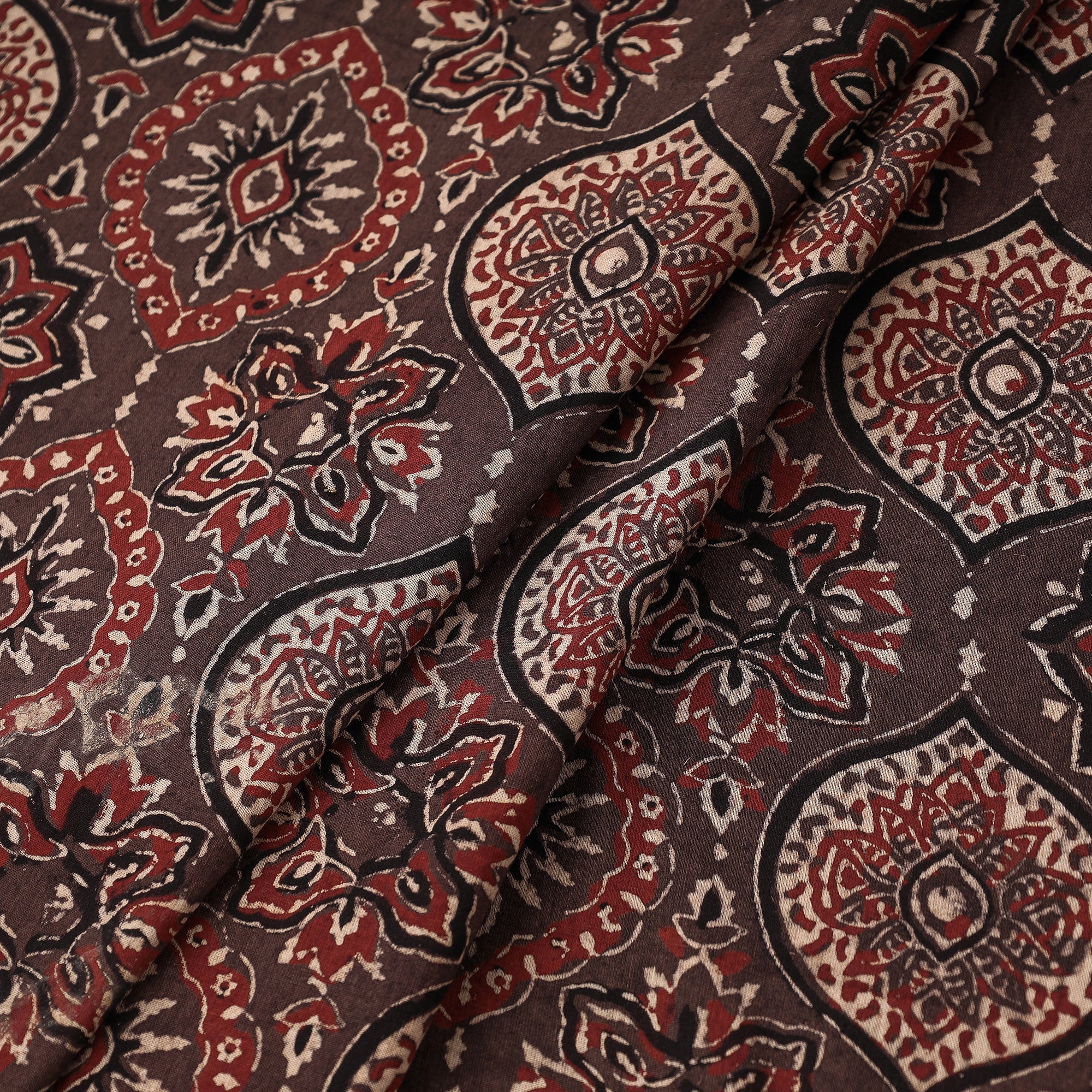 KACHCHH JI CHHAAP Brown - Damask Pattern Block Print Cotton Ajrakh Fabric 49 - view 2