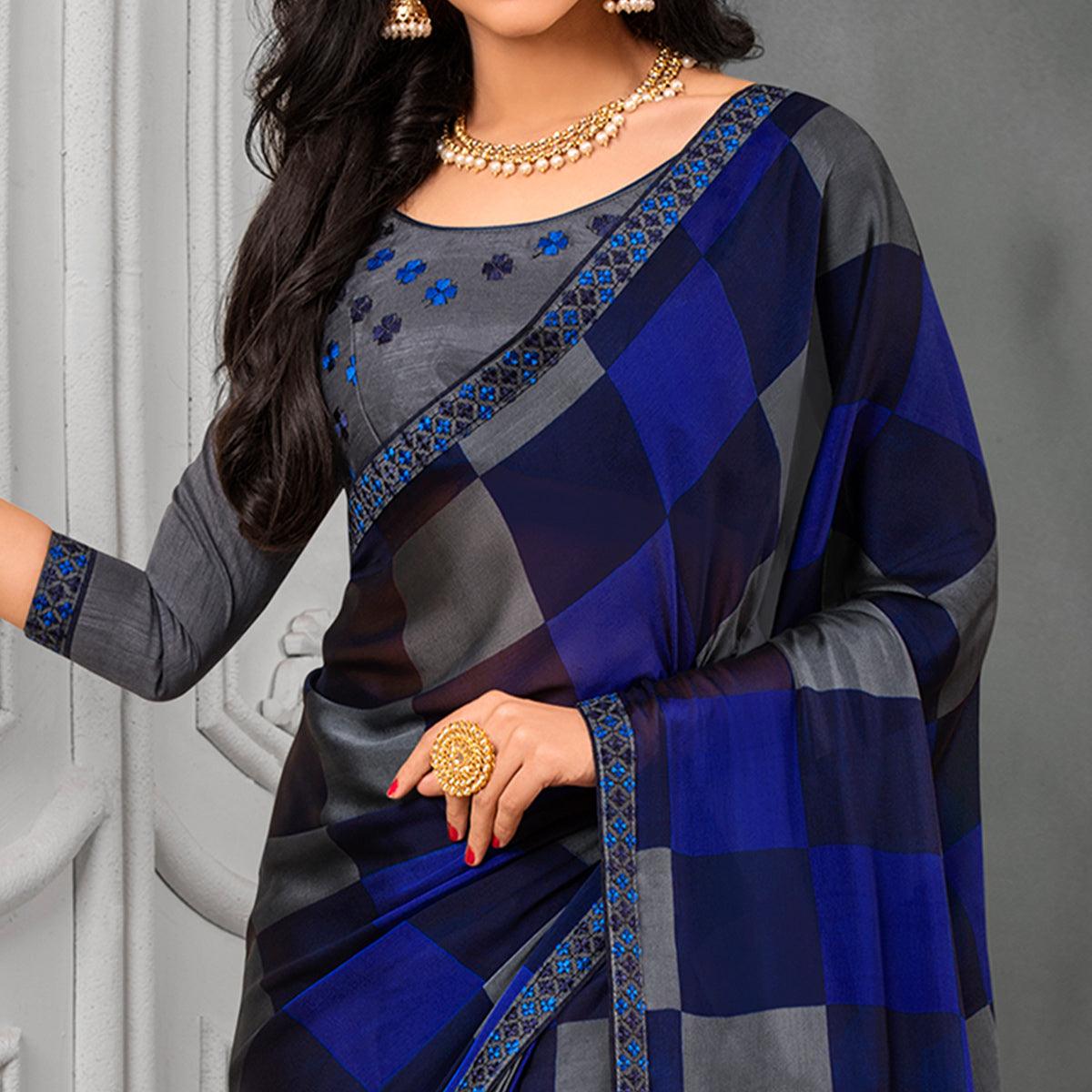 Peachmode Desirable Blue Colored Partywear Printed Chiffon Saree - view 2