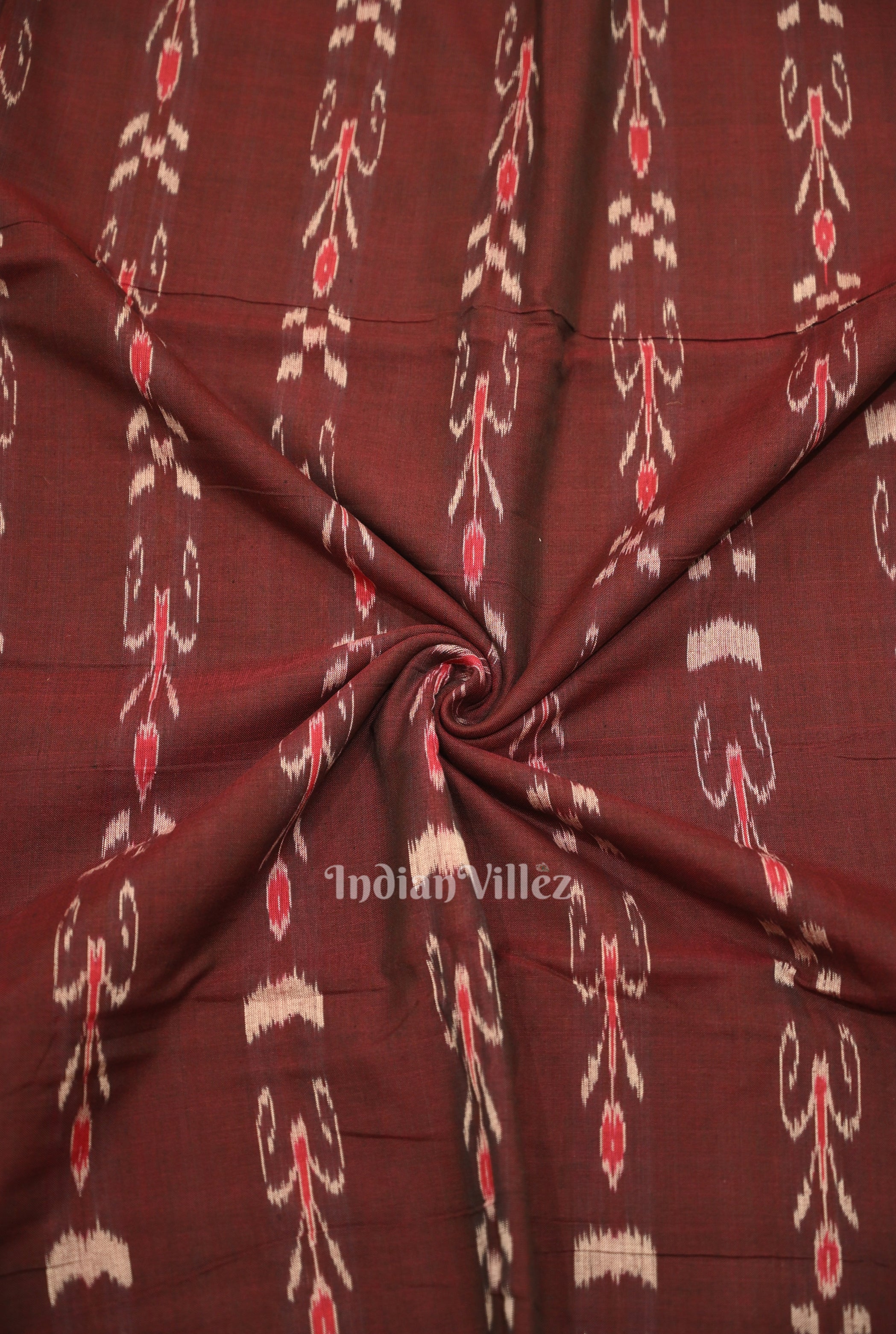 IndianVillèz Marron Mayur Chandrika Sambalpuri Ikat Cotton Fabric