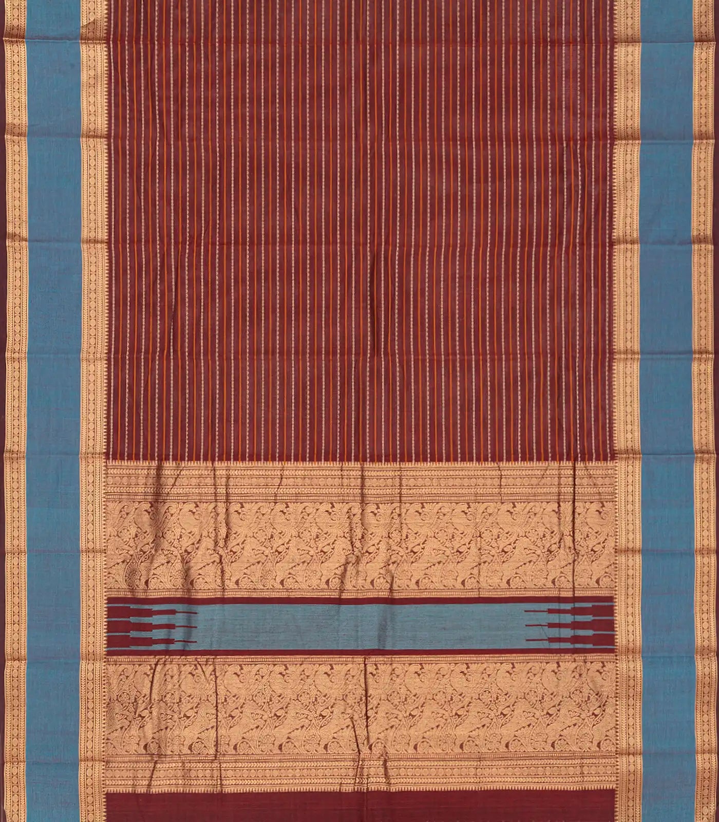 RmKV Maroon Handloom Kanchi Cotton Saree With Beldari Stripes-Maroon - view 2