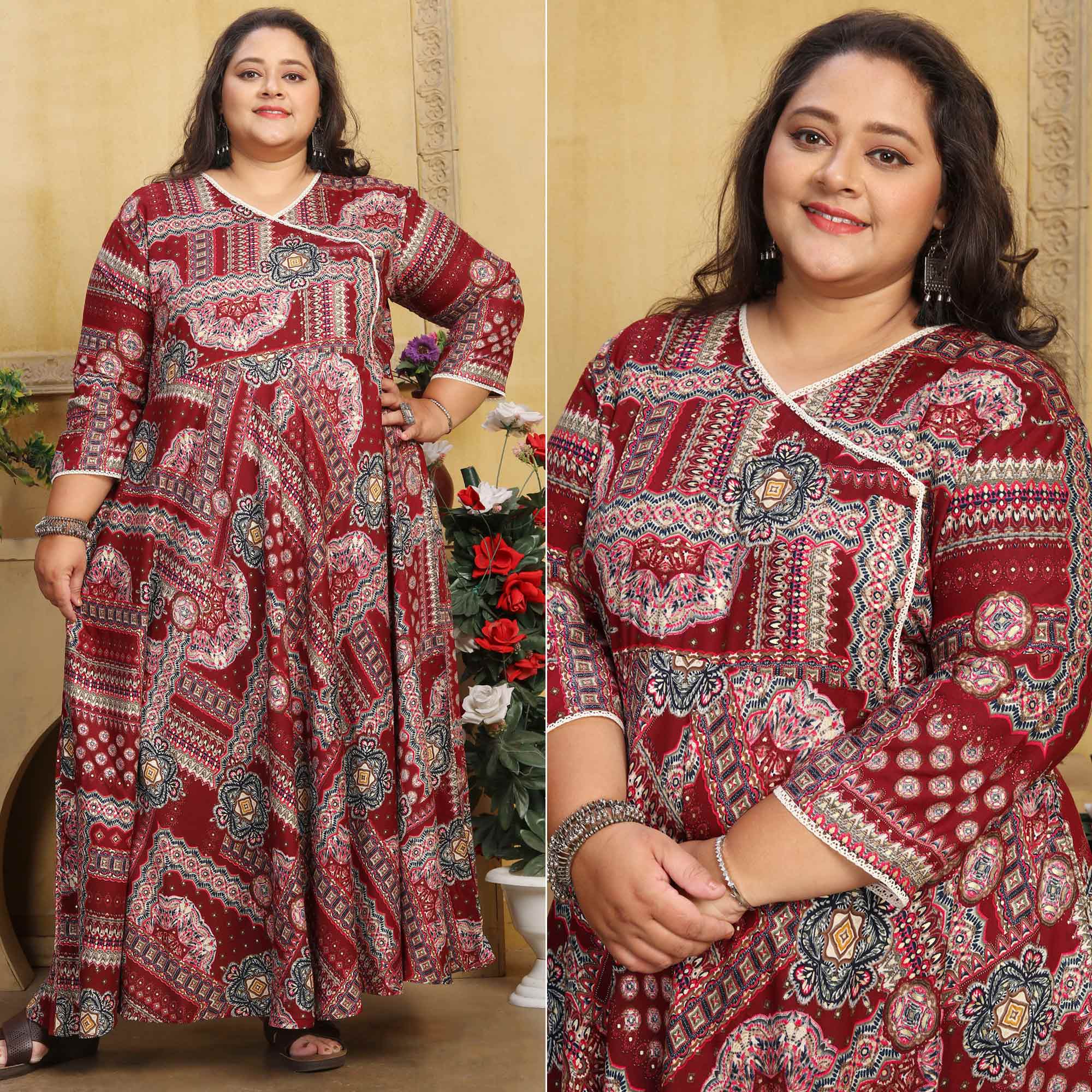 Peachmode Seller Maroon Floral Printed Long Kurti