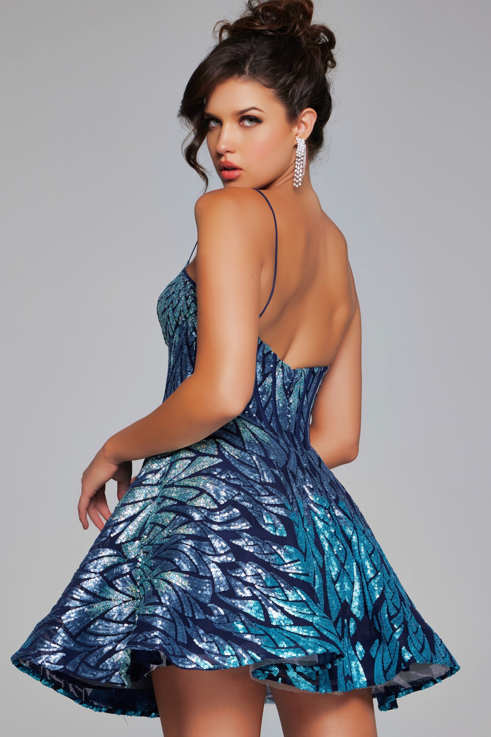 Sequin Short Sleeveless A-line Dress by Jovani 39928 - view 2