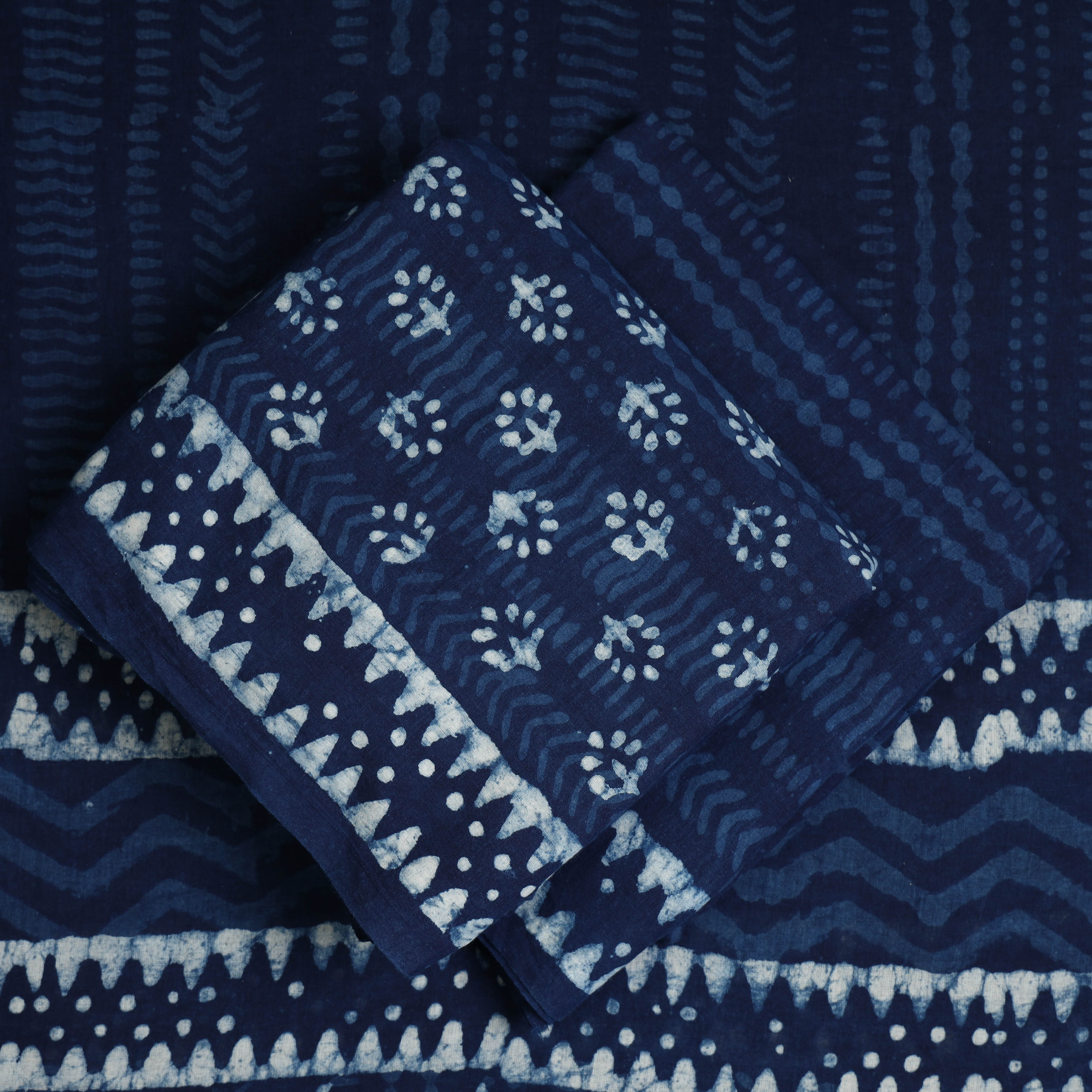 ARTISAN HAND BLOCK PRINTS Blue - 3pc Indigo Bagru Block Print Cotton Dress Material Set 04 - view 2