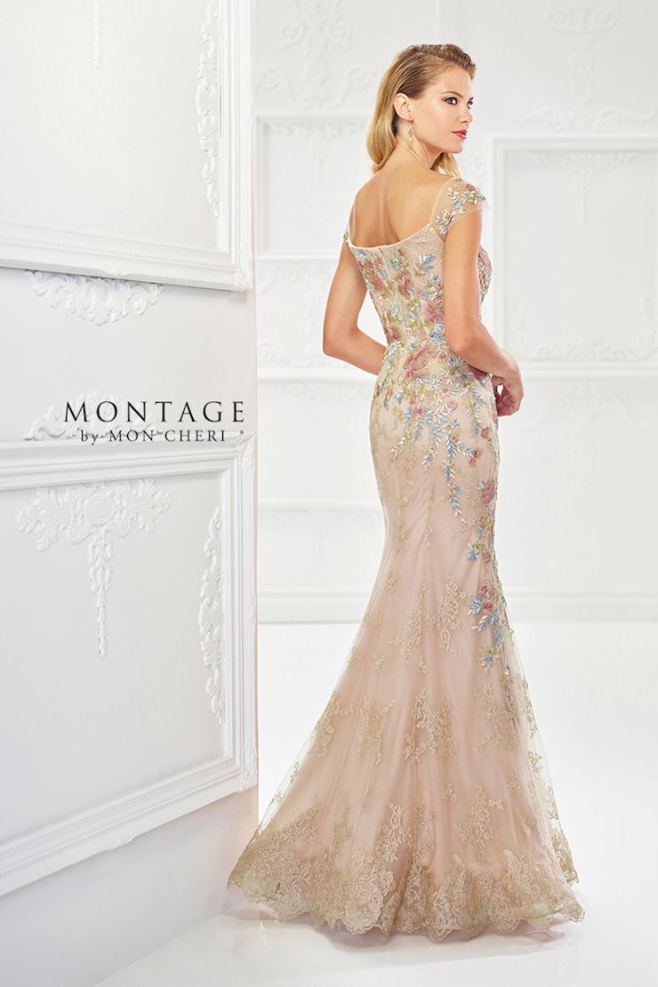 Montage 118966 Long Metallic Evening Floral Formal Dress - view 2