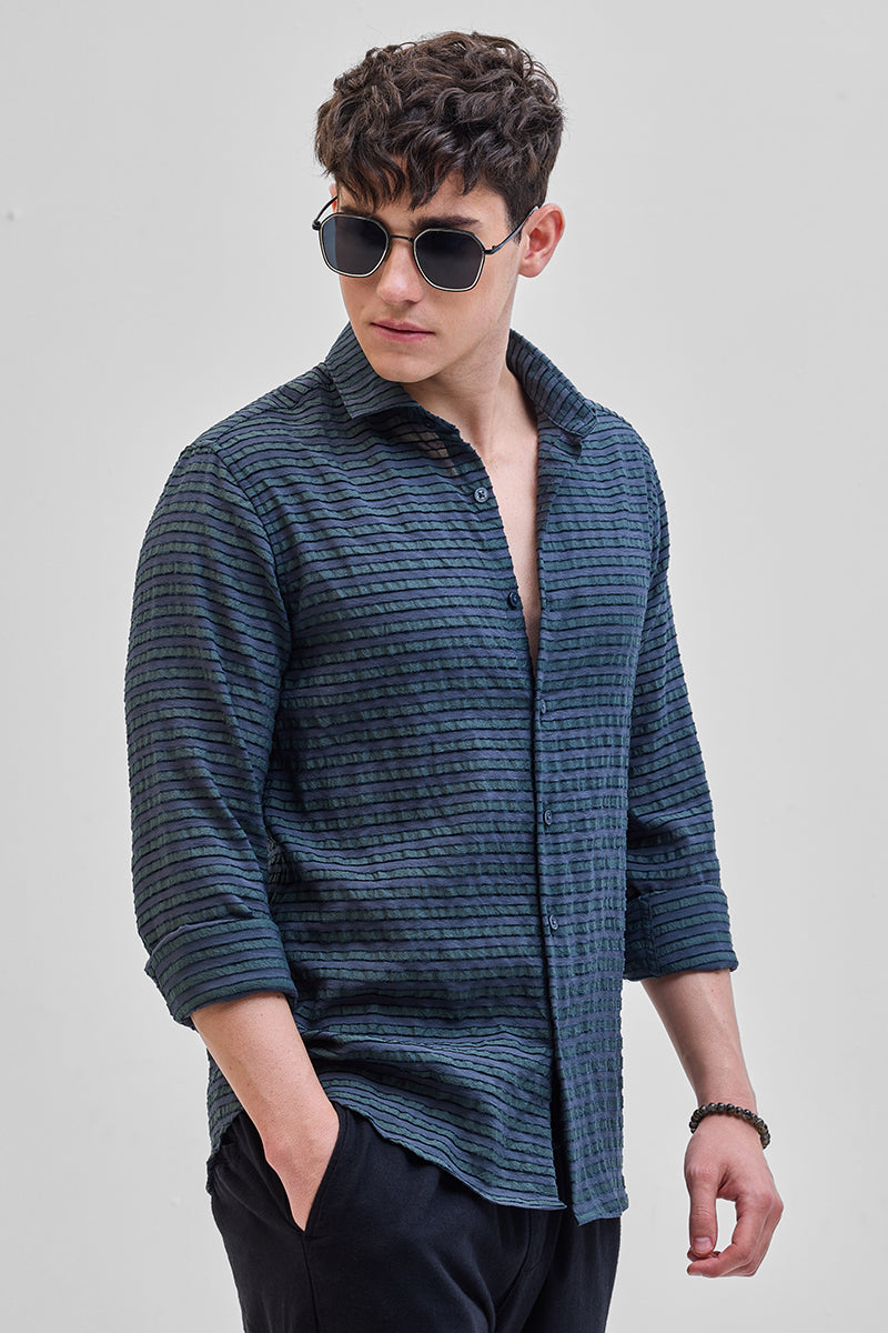 SNITCH Grey Textured Stripes Shirt – Dark Blue - view 5