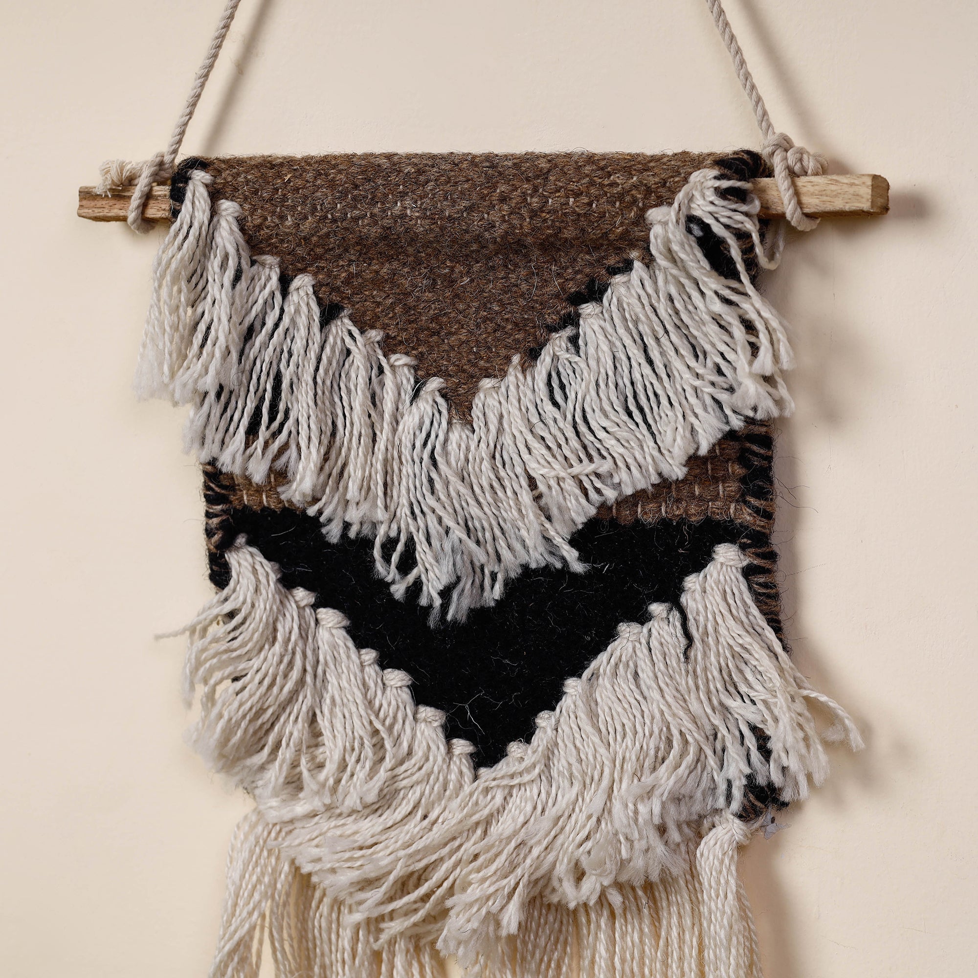 ITOKRI CRAFTS INITIATIVE Bhadohi Handwoven Wool Geometric Fringed Wall Hanging - view 2