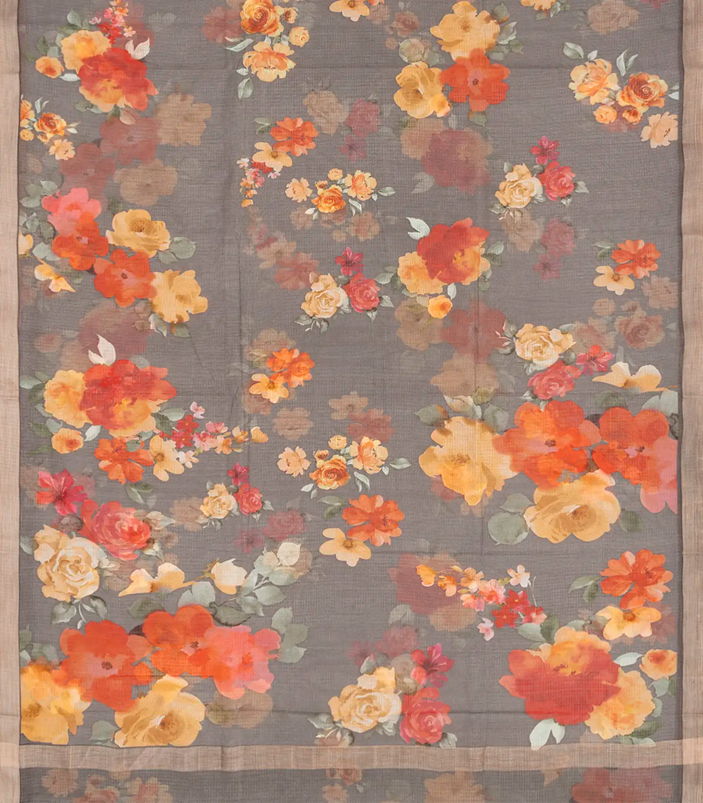 RmKV Grey Woven Kota Silk Saree With Printed Floral Motif-Grey - view 2