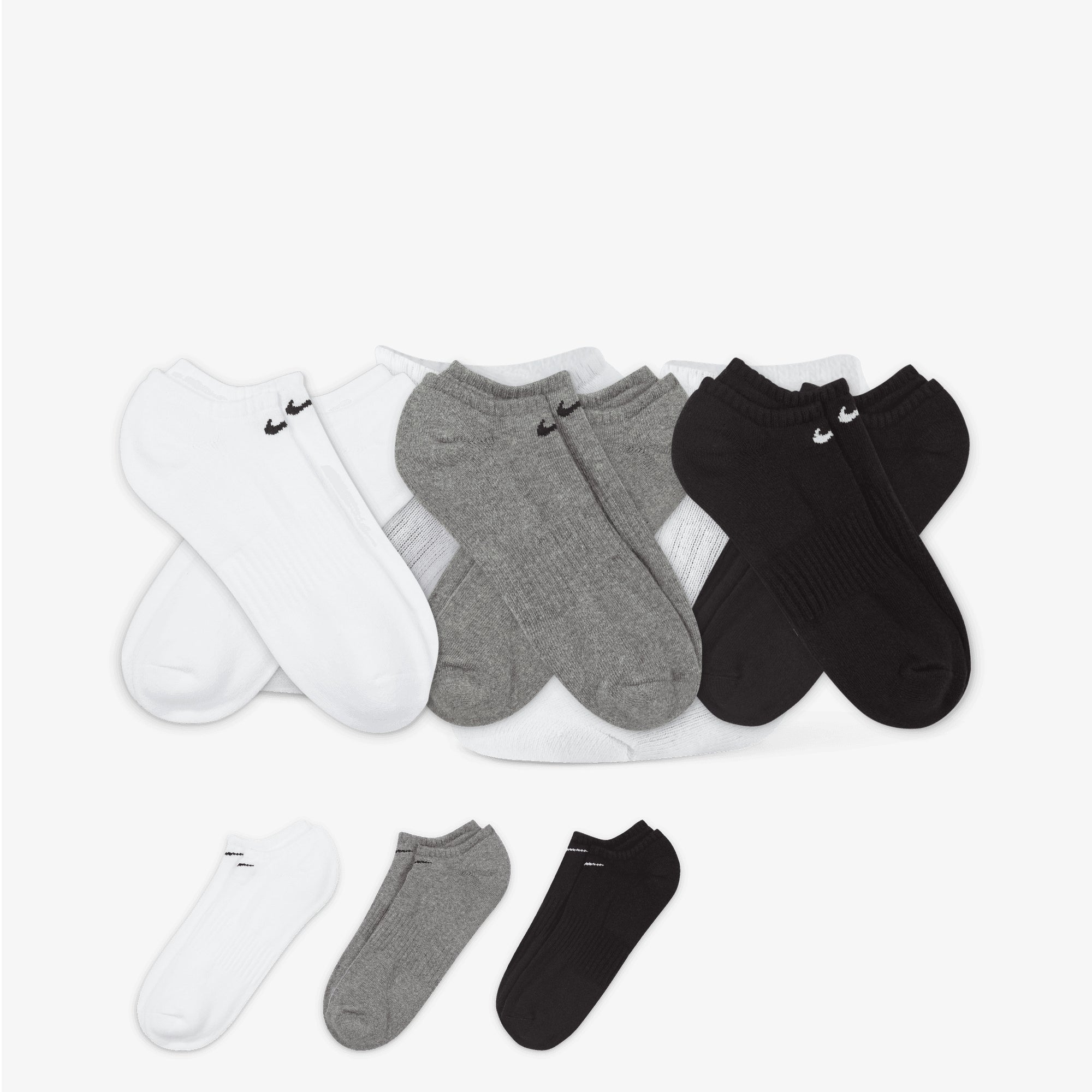 Nike | Everyday Cushioned Training No-show Socks { Grey/white/black - view 2