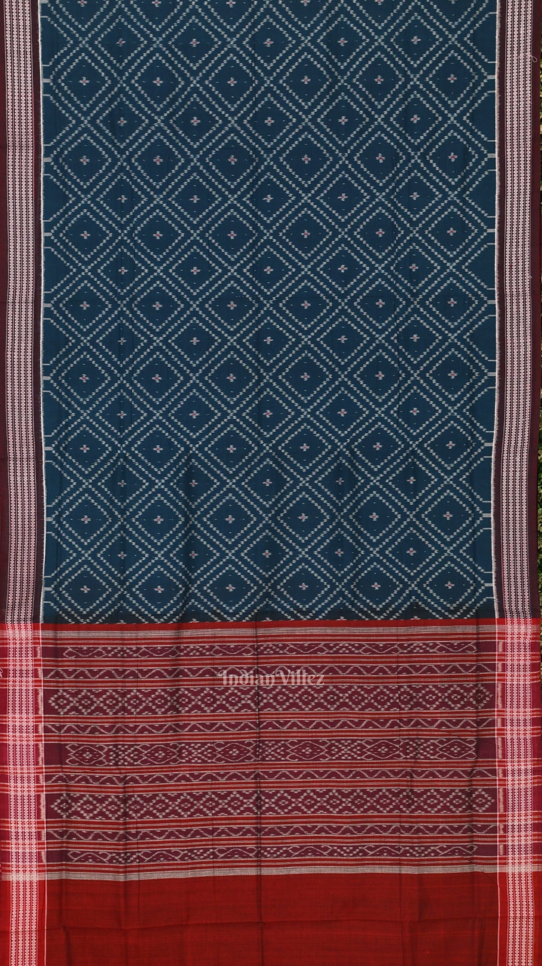 IndianVillèz Blue Maroon Pasapali Odisha Sambalpuri Pure Cotton Saree