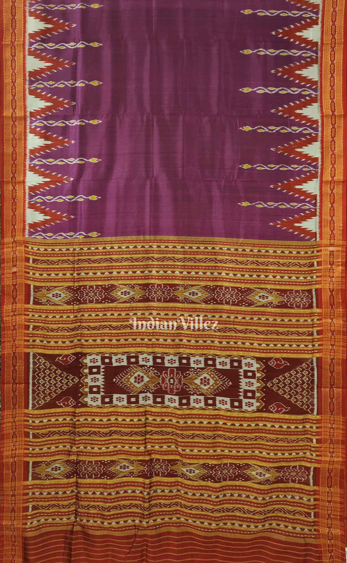 IndianVillèz Purple Phoda Kumbha Odisha Handloom Khandua Silk Saree