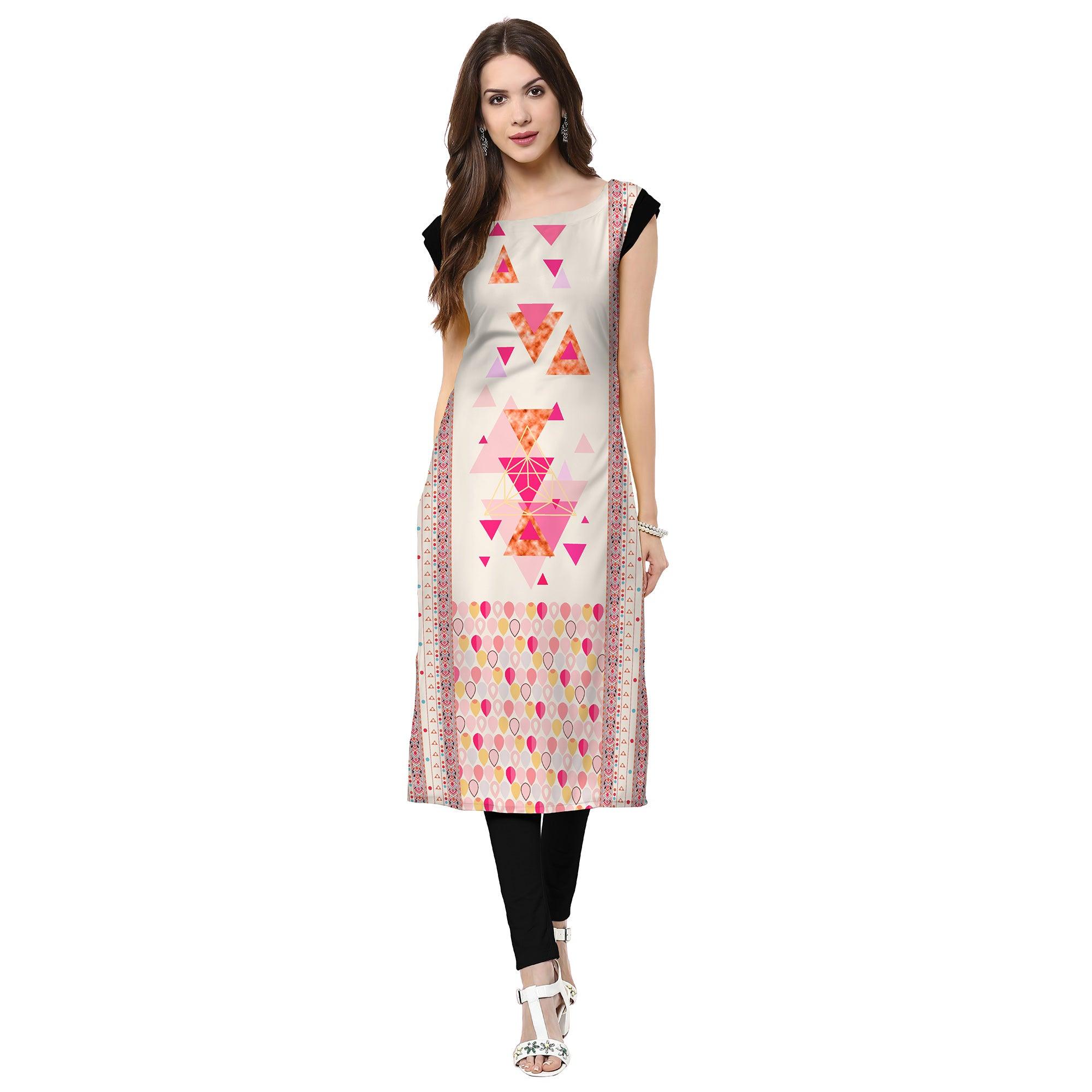 Peachmode Seller Delightful Off White Colored Casual Printed Crepe Kurti