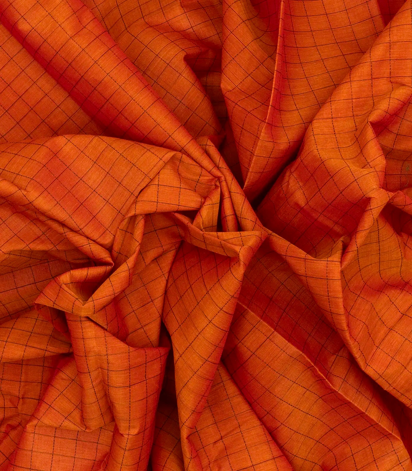 RmKV Orange Handloom Kanchi Cotton Saree With Checks - view 3