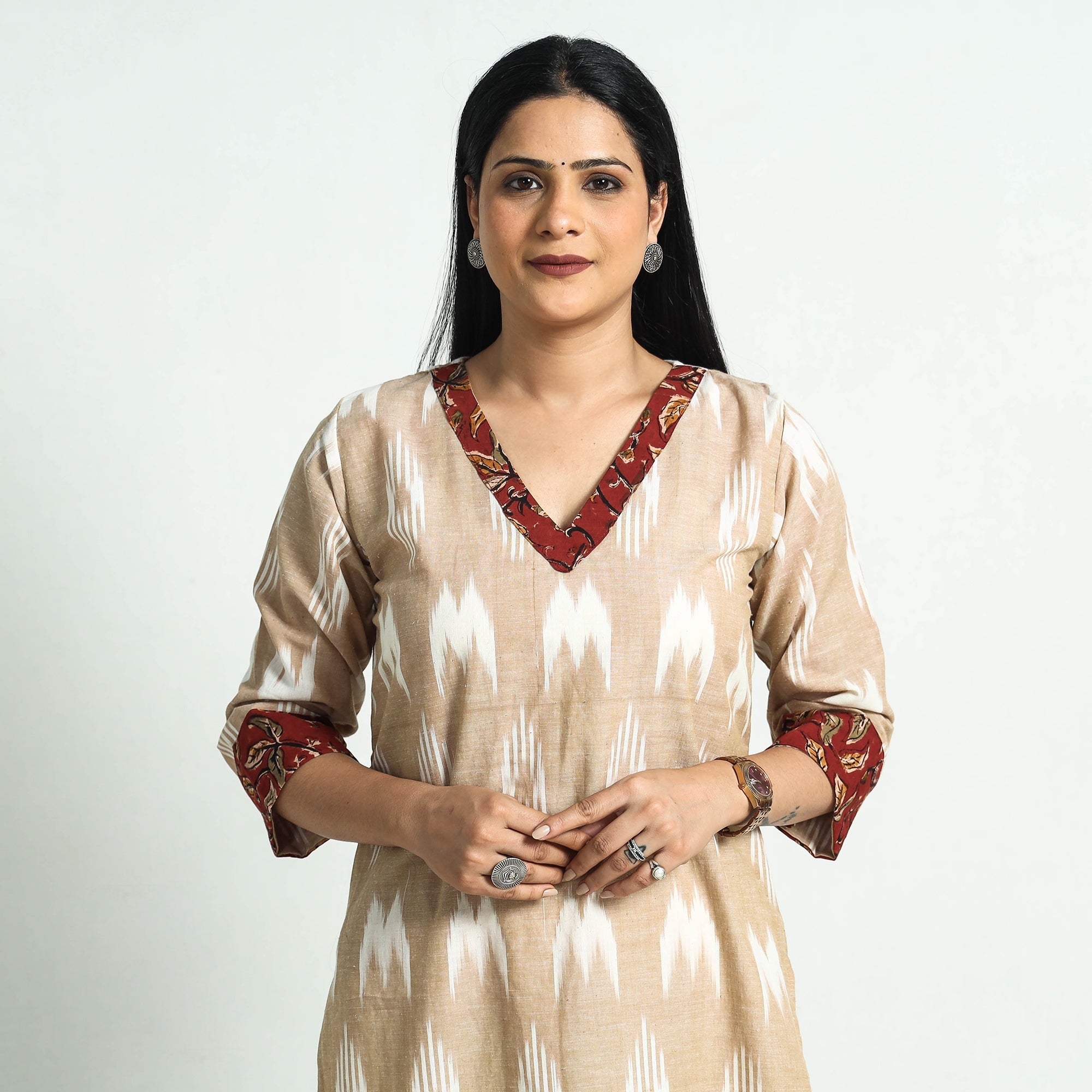 ITOKRI CASUALS Beige - Pochampally Ikat Weave Cotton Straight Kurta