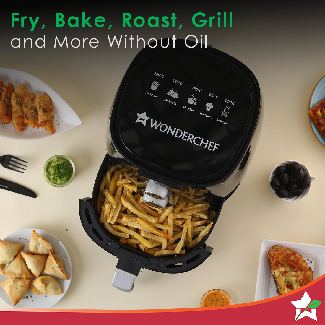 Wonderchef Prato Manual Air Fryer for Home and Kitchen with 5 Pre-set Menu - view 7