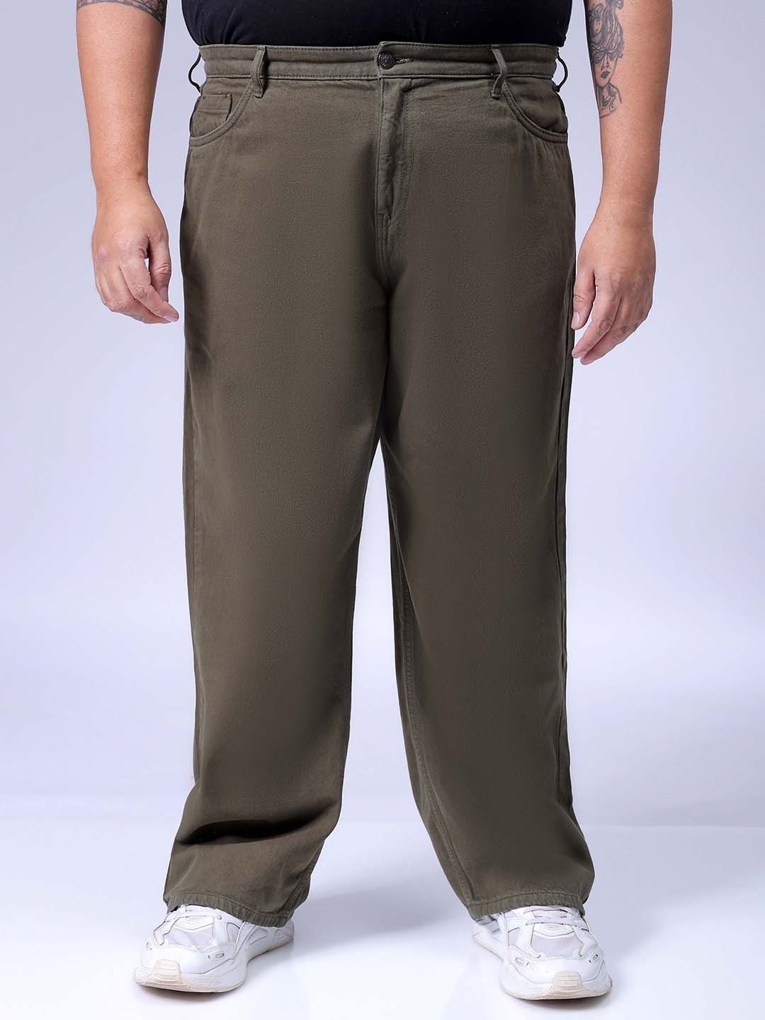 Hardsoda Men's Plus Size Olive Baggy Fit Solid Jeans