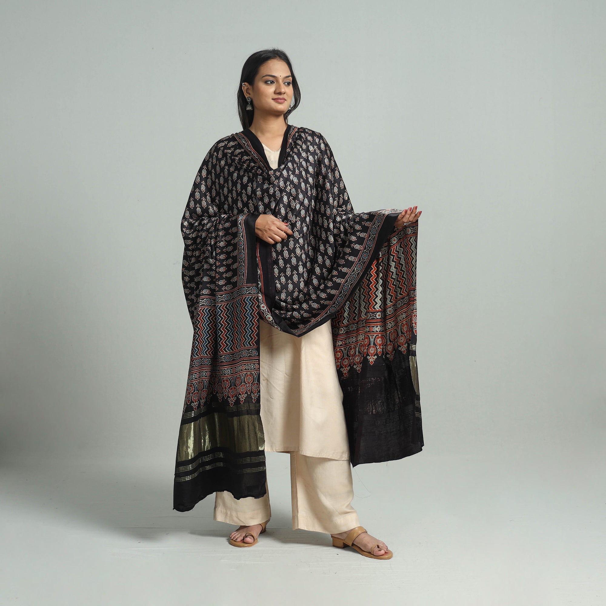KACHCHH JI CHHAAP Black - Modal Silk Block Print Ajrakh Dupatta 78 - view 2