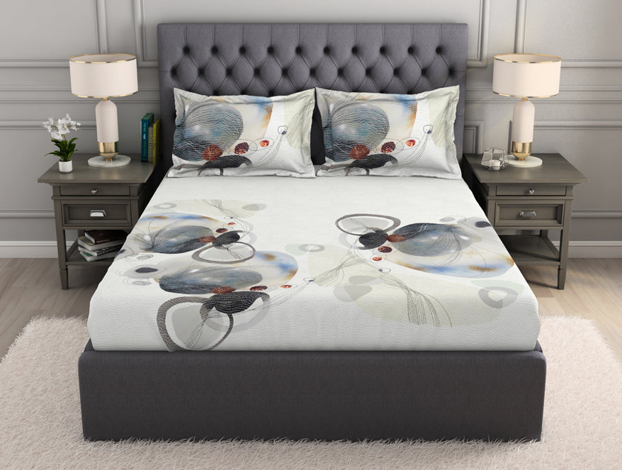 Spaces India Geometric Cream 100% Cotton King Size Bedsheet Organic Cotton - By Spaces