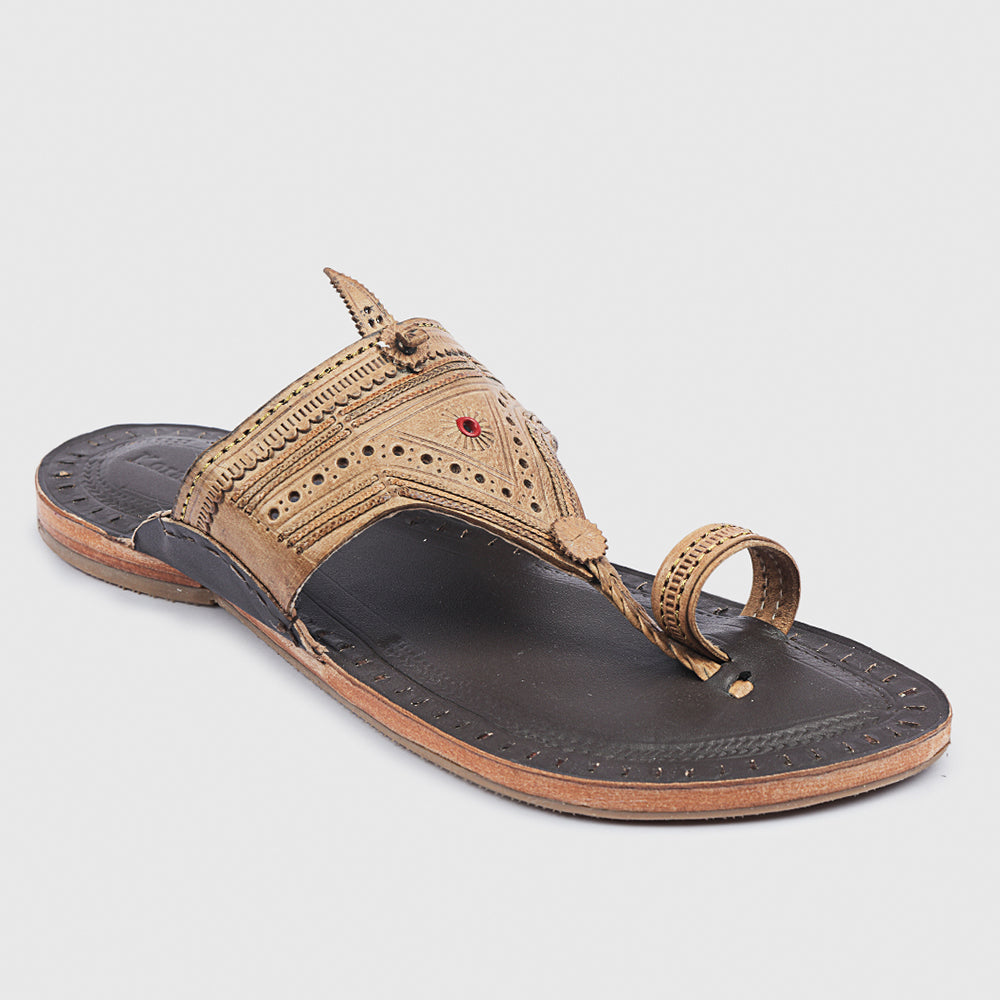 KORAKARI Brown Handstitched Leather Kolhapuri Men Slipper - view 3