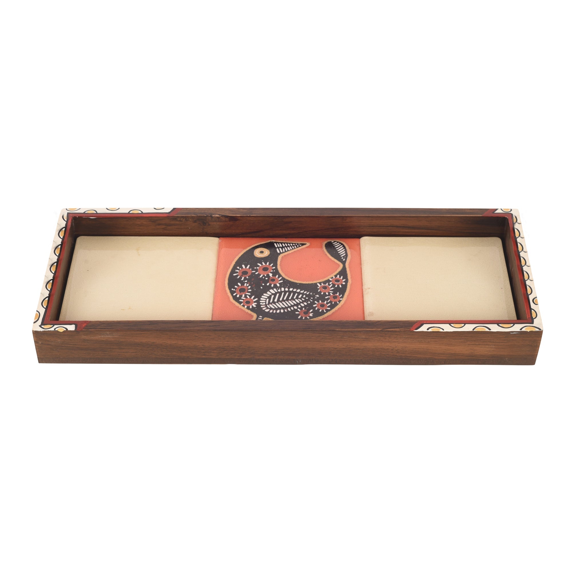 ART CREATIONS BY SUMAN SONTHALIA Beige - Mango Wood Handcrafted Cuckoo Rectangular Tray (12.5 x 5 in) - view 4