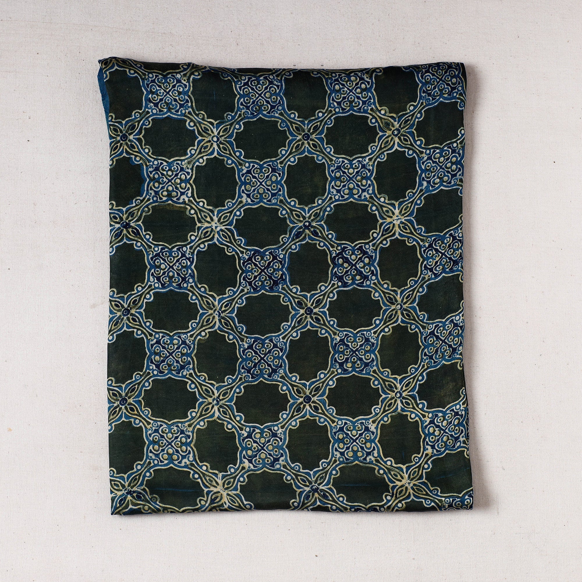 KACHCHH JI CHHAAP Blue - Ajrakh Block Printed Modal Silk Precut fabric - (0.8 meter)
