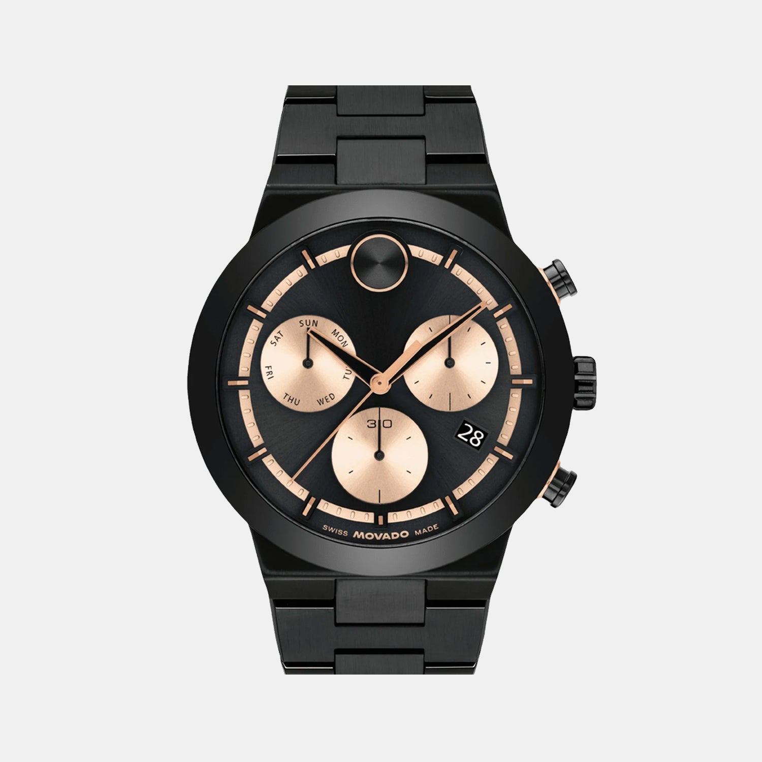 Movado Bold Fusion Men Quartz Black Dial Chronograph Stainless Steel Watch 3601282