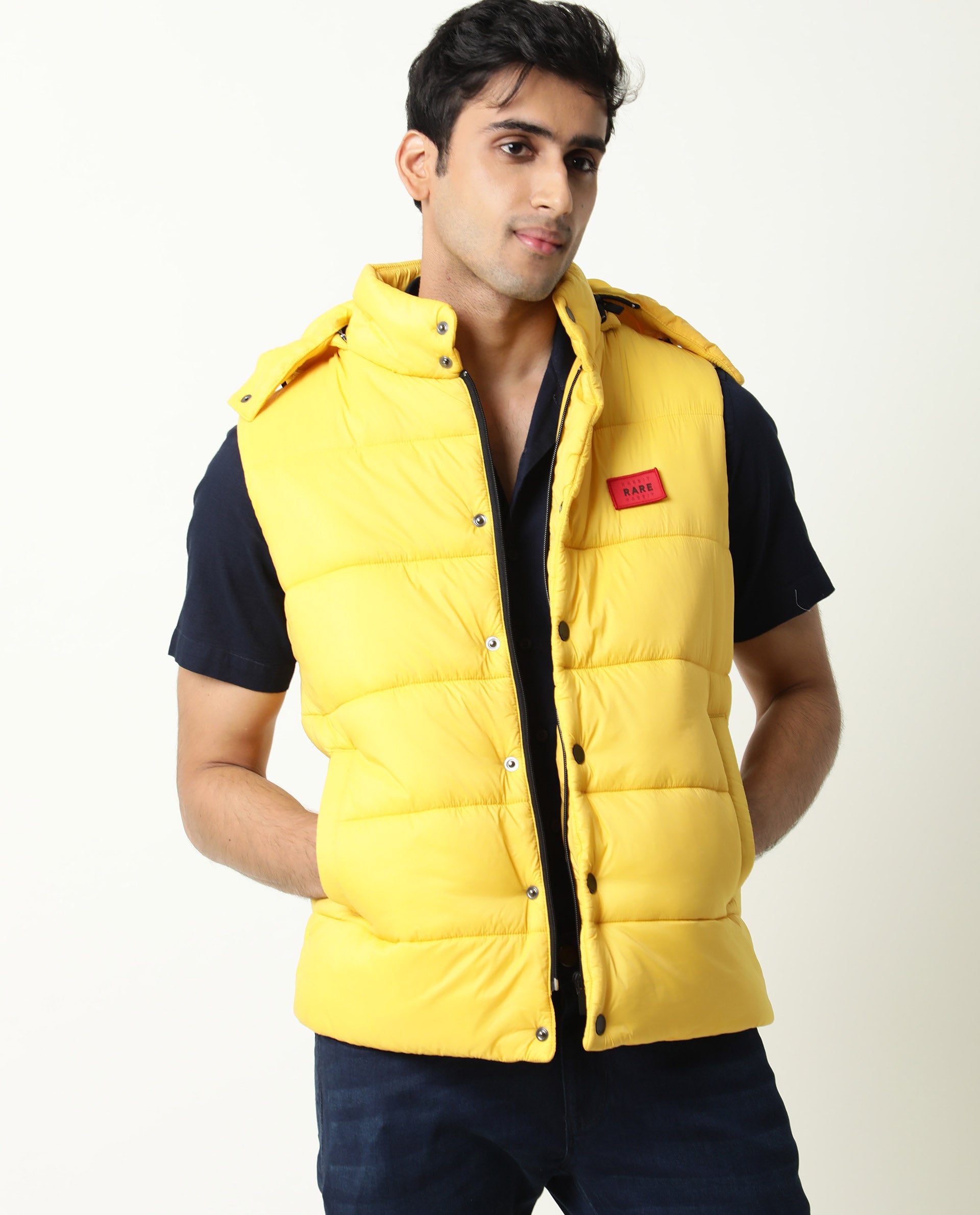 Rare Rabbit Men's Depot Yellow Plain Sleeveless Detachable Hood Puffer Jacket - view 4