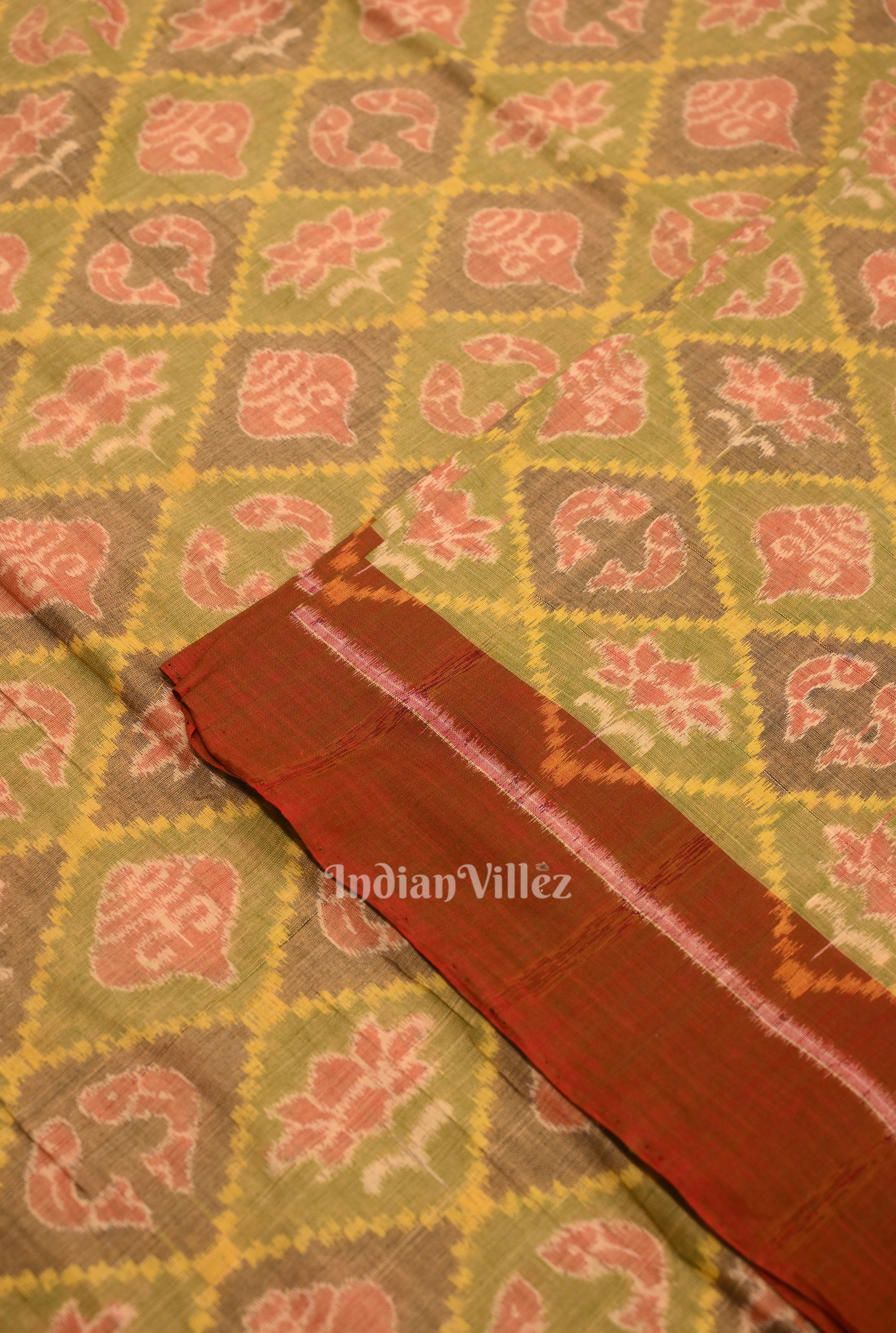IndianVillèz Mehendi Green Laxmi Pada & Shankha Theme Sambalpuri Cotton Fabrics - view 2