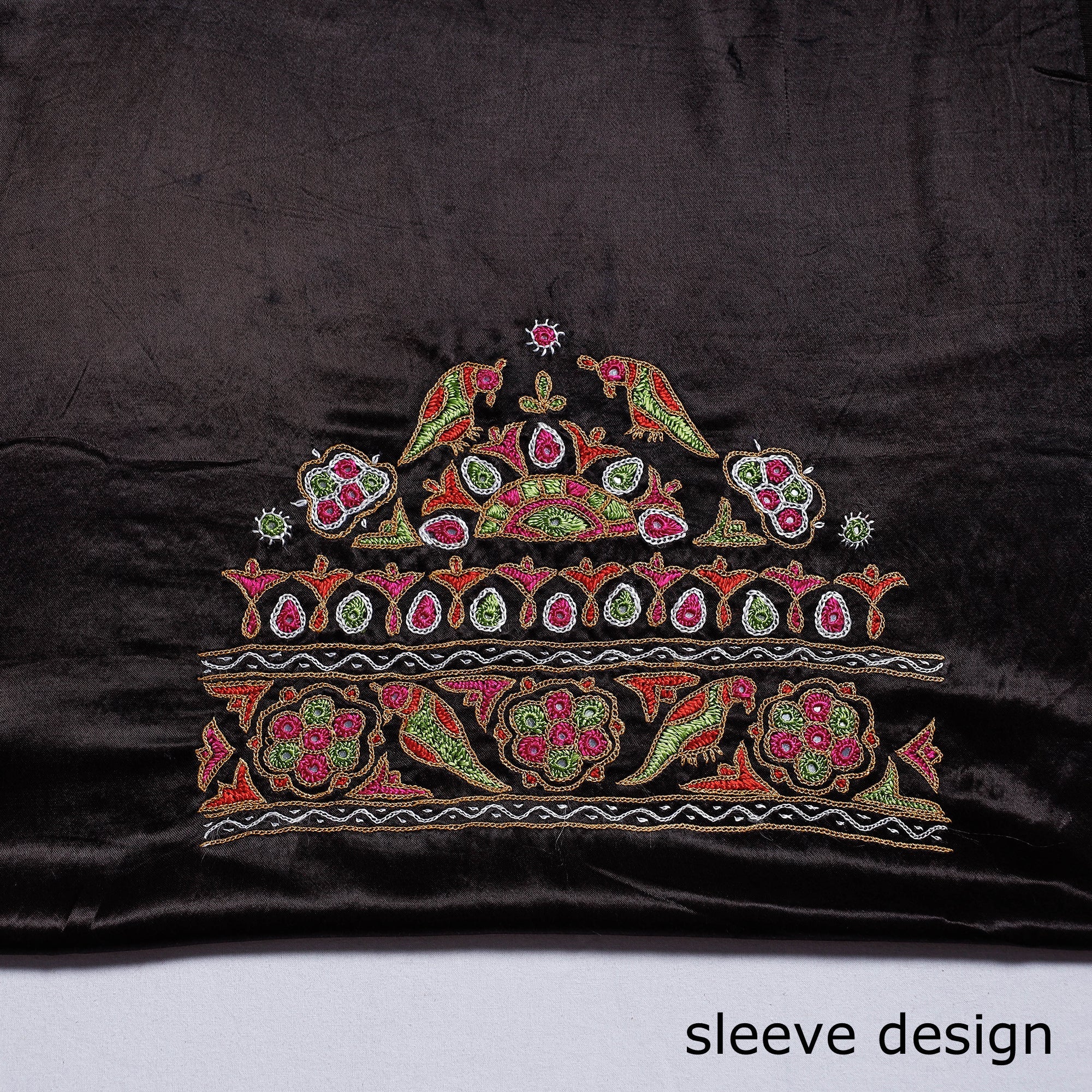 KACHCHH JI CHHAAP Black - Kutch Hand Embroidery Mashru Silk Blouse Piece - view 4