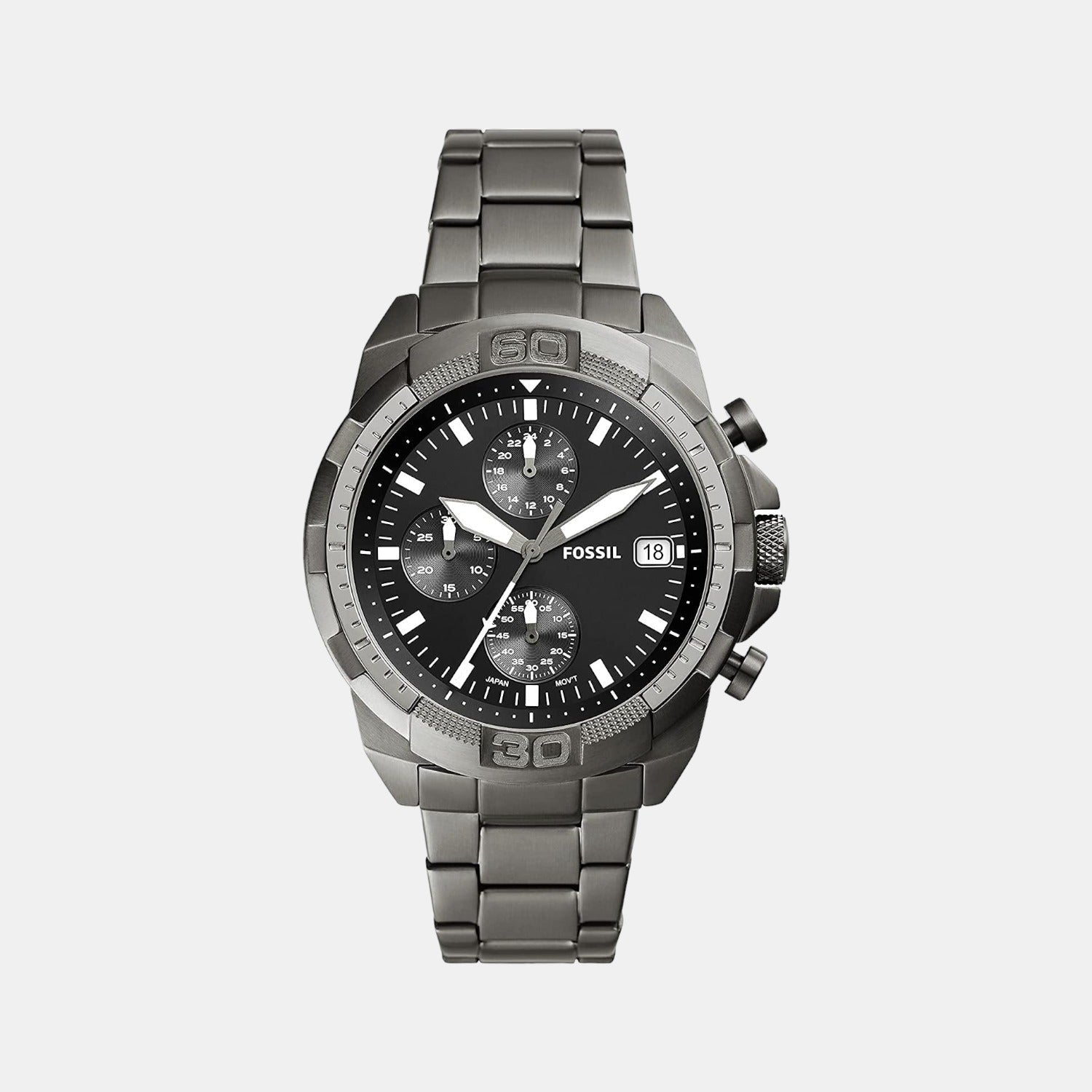 Fossil Bronson Men Quartz Black Dial Chronograph Stainless Steel Watch FS5852