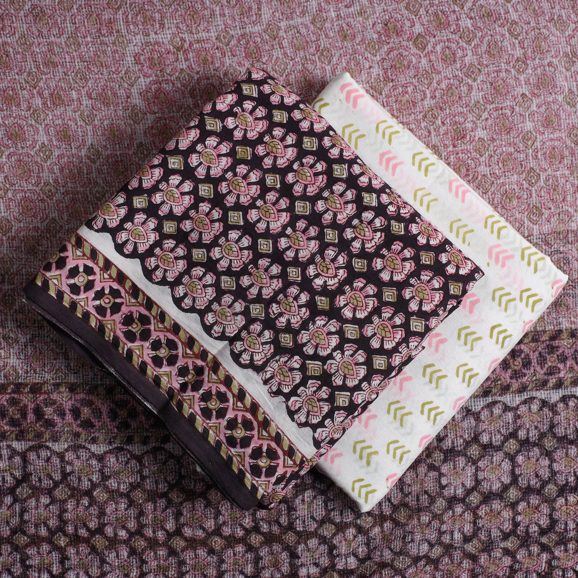 KUSUMLATA 3pc Sanganeri Block Printed Cotton Suit Material with Kota Doria Dupatta 01 - view 2