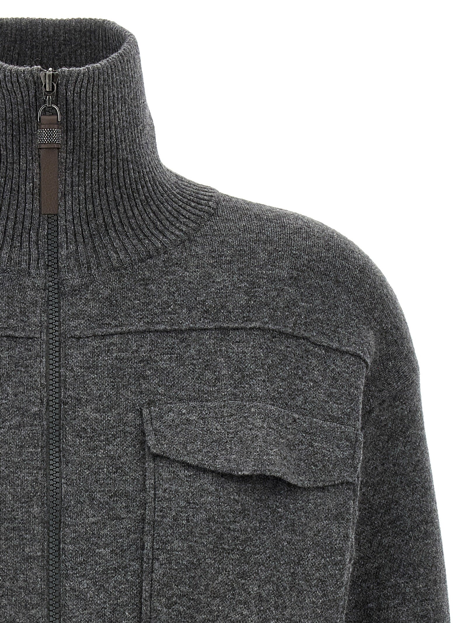 Brunello Cucinelli Shiny Zipper Pull Wool Cardigan - view 3
