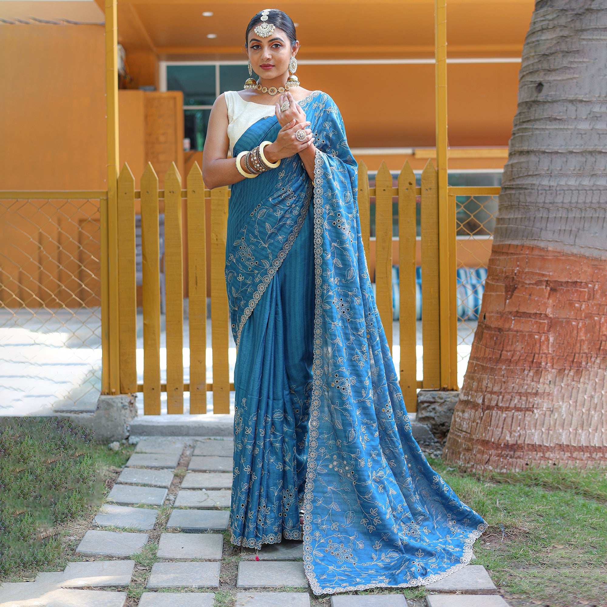 TASARIKA COUTURE Aaisha Blue Soft Silk Handwork Saree - view 2