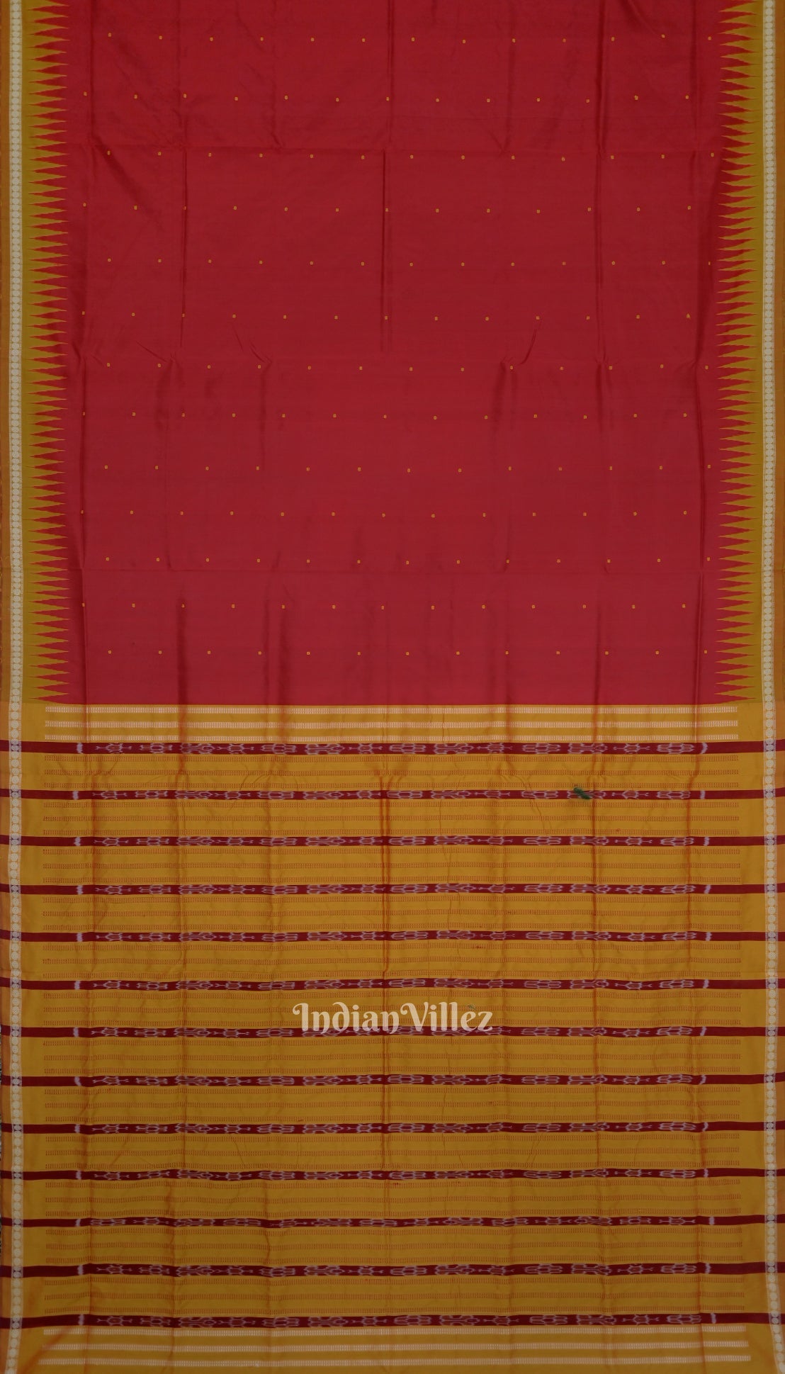 IndianVillèz Red Yellow Single Butta Design Odisha Ikat Bomkai Silk Saree