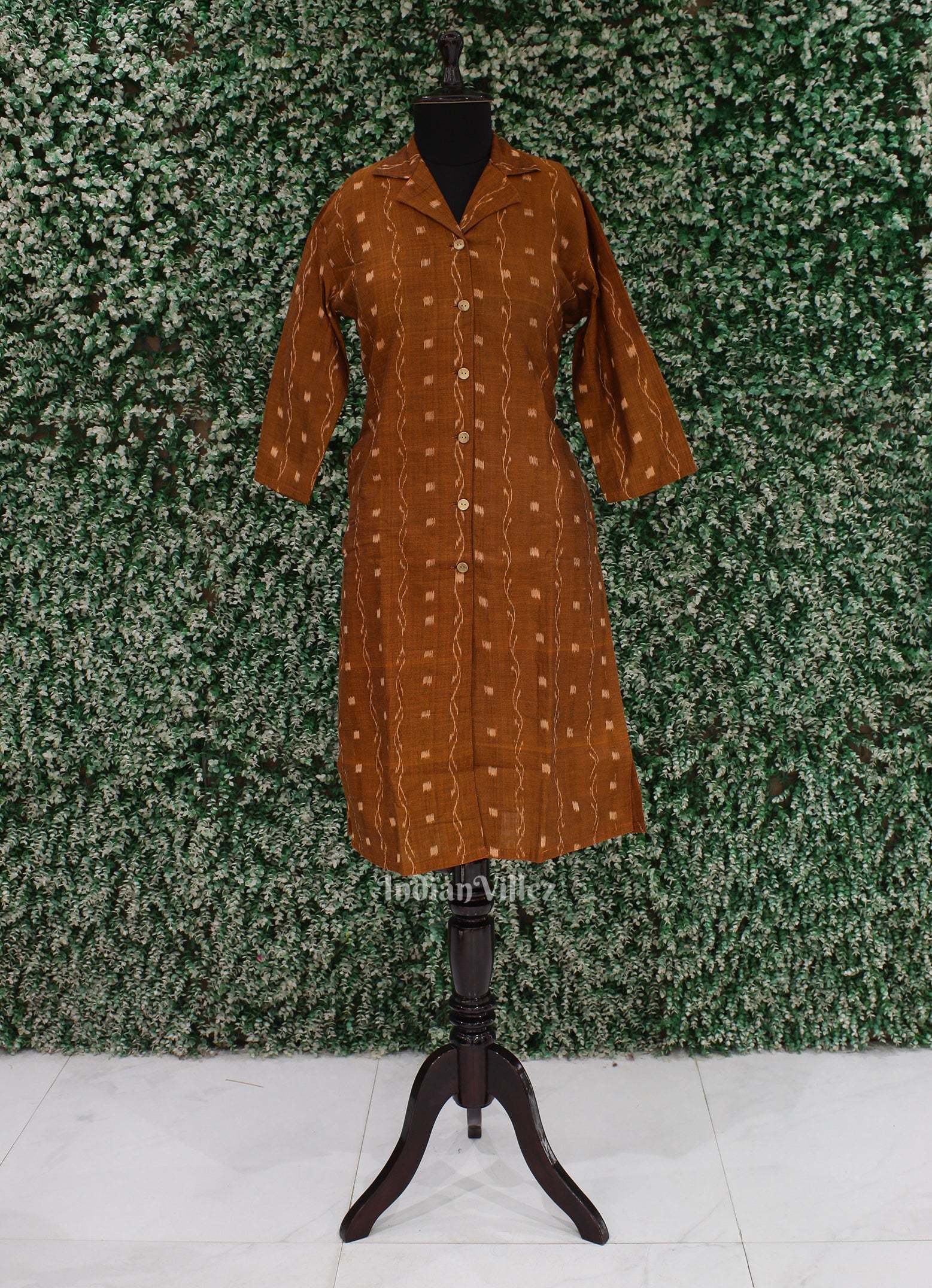IndianVillèz Light Brown Tipa Design Odisha Ikat Designer Long Gown for Women