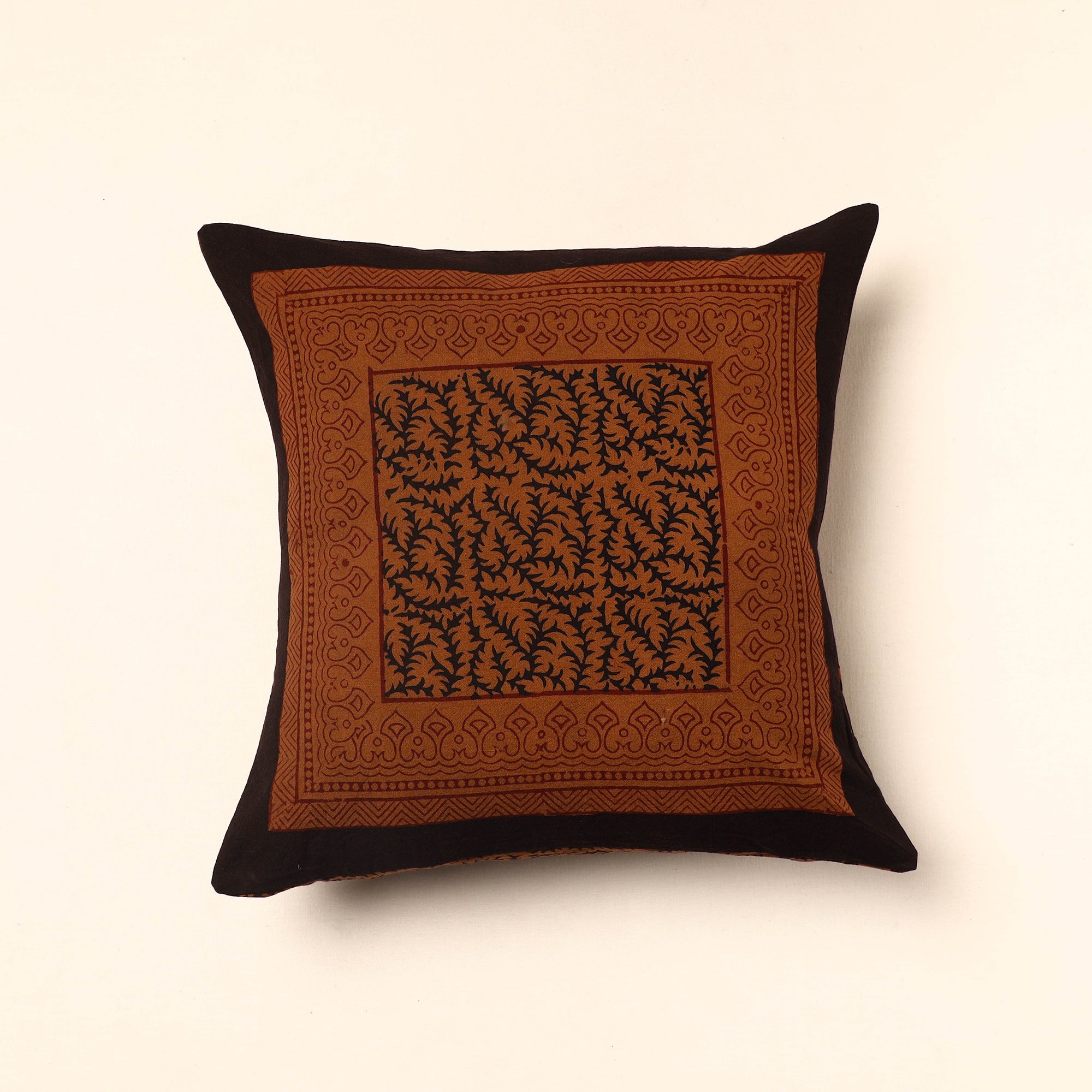 BAGH PRINTS BY ANSHAR FARUKH KHATRI Brown - Bagh Block Printed Cotton Cushion Cover (16 x 16 in) 44