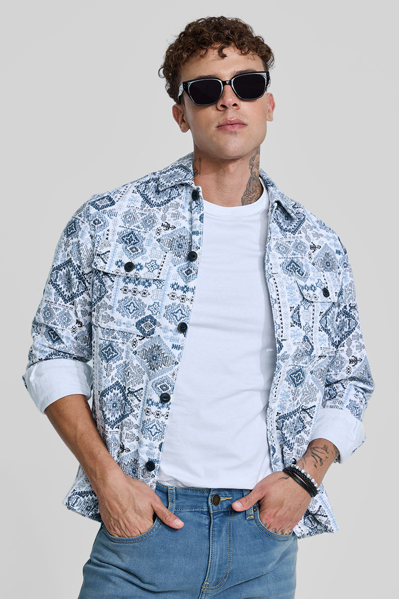 SNITCH Light Blue Geometric Corduroy Jacket