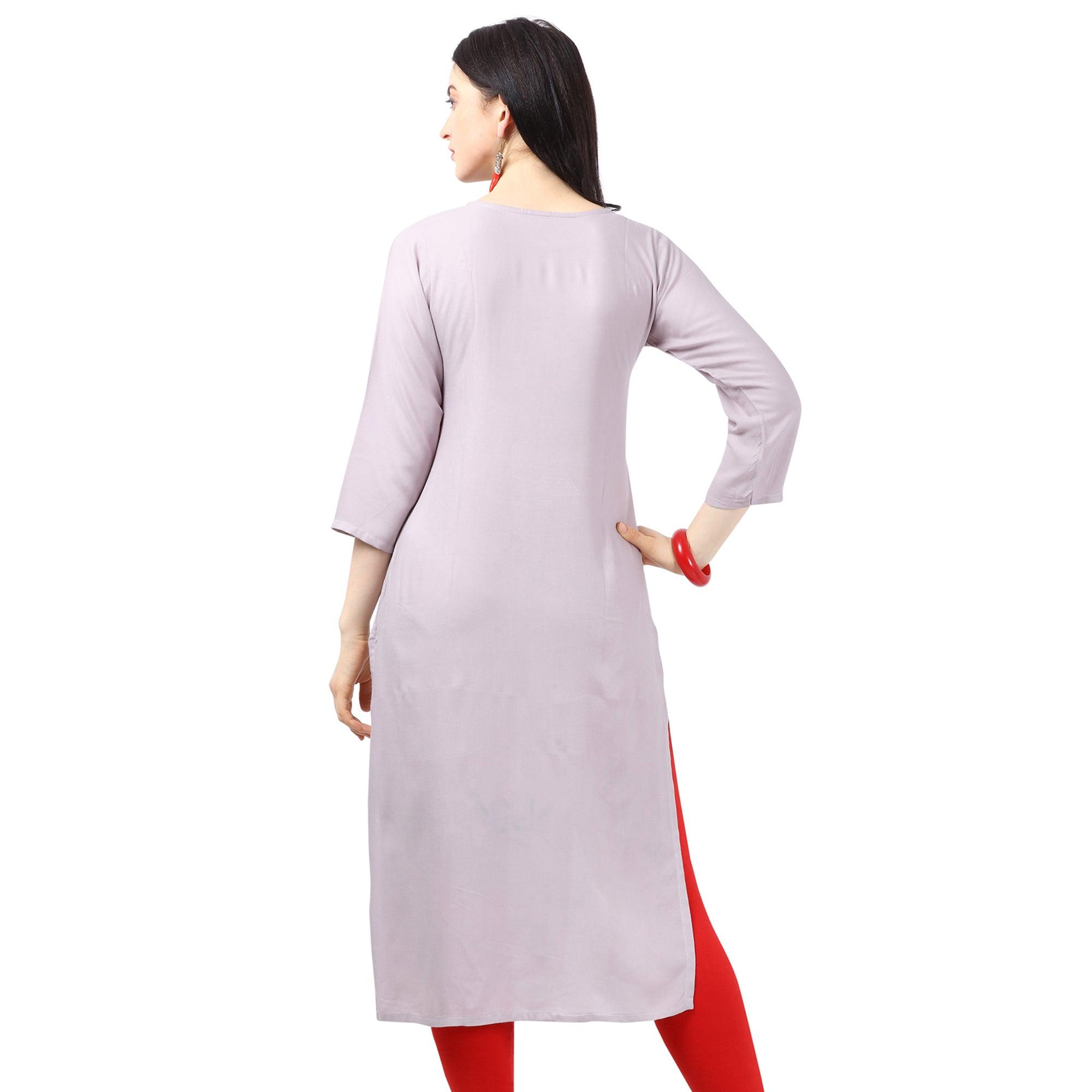 Peachmode Seller Ethnic Light Purple Colored Partywear Embellished Rayon Kurti - view 2