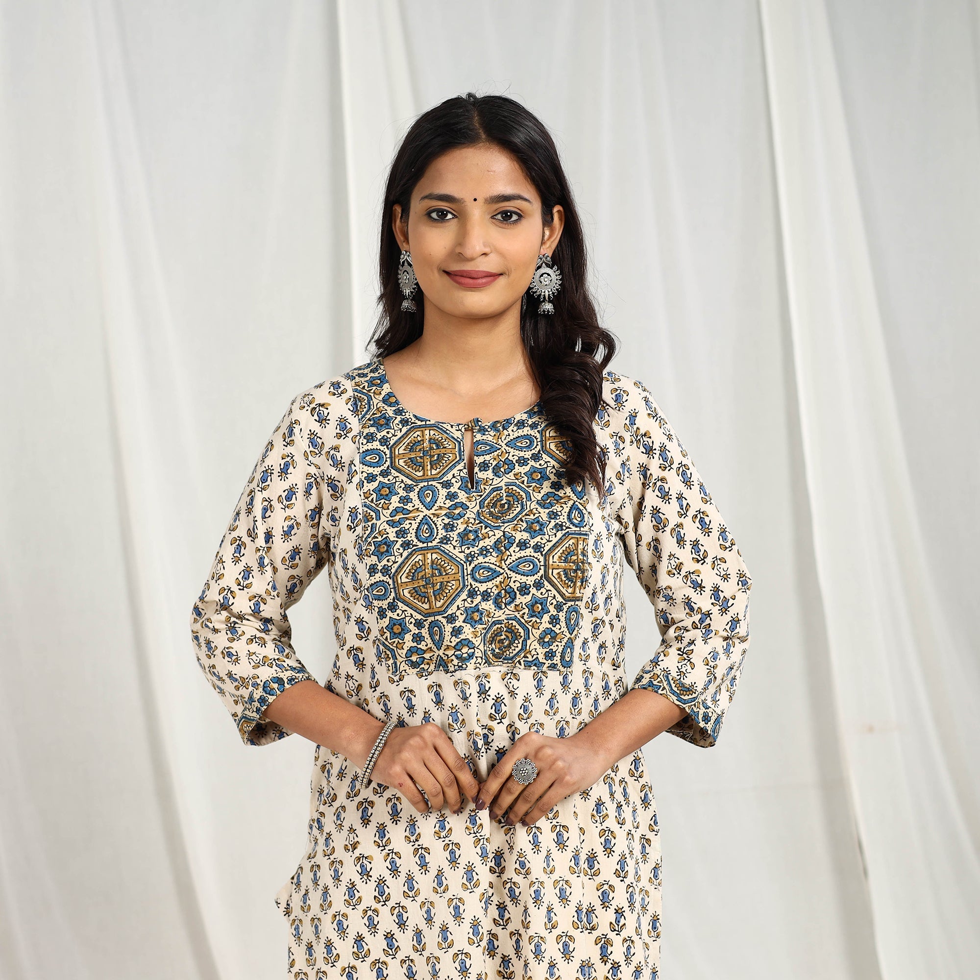ITOKRI CASUALS Beige - Block Printed Cotton Straight Ajrakh Kurta 06