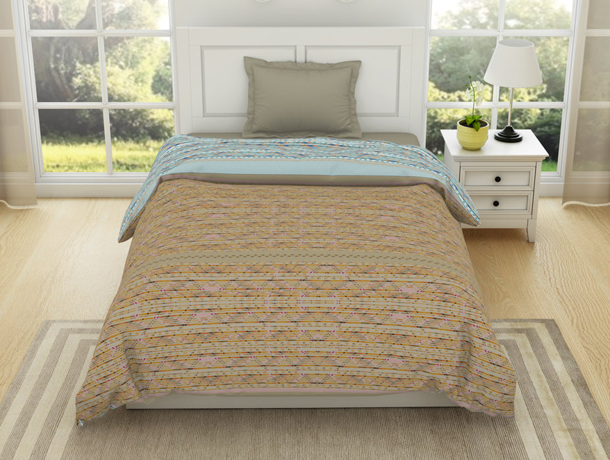 Beige 100 cotton – Spaces India Geometric Angora - Beige 100% Cotton Shell Single Quilt / AC Comforter - Gypsy By Spaces