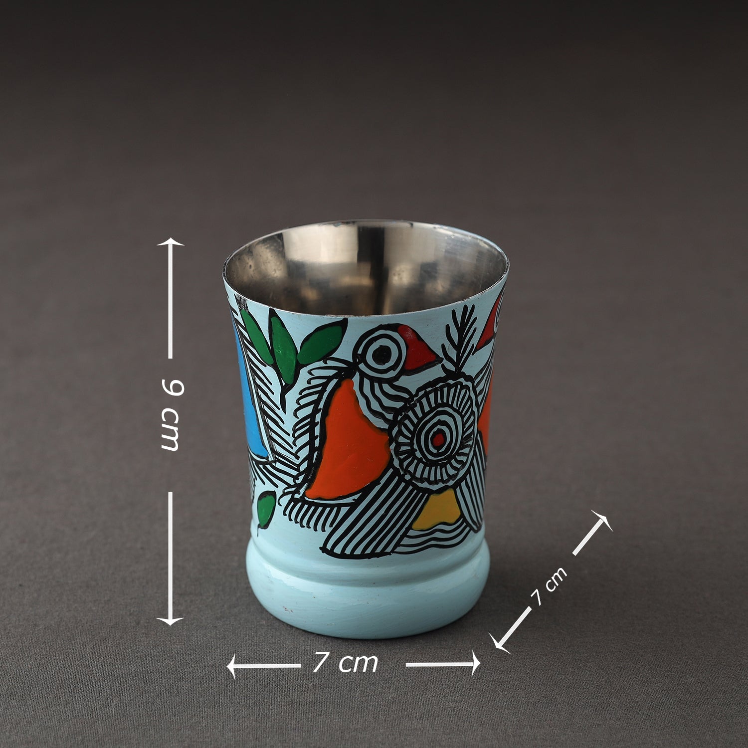 AAYAAS Blue - Godna Madhubani Handpainted Stainless Steel Glass - view 3