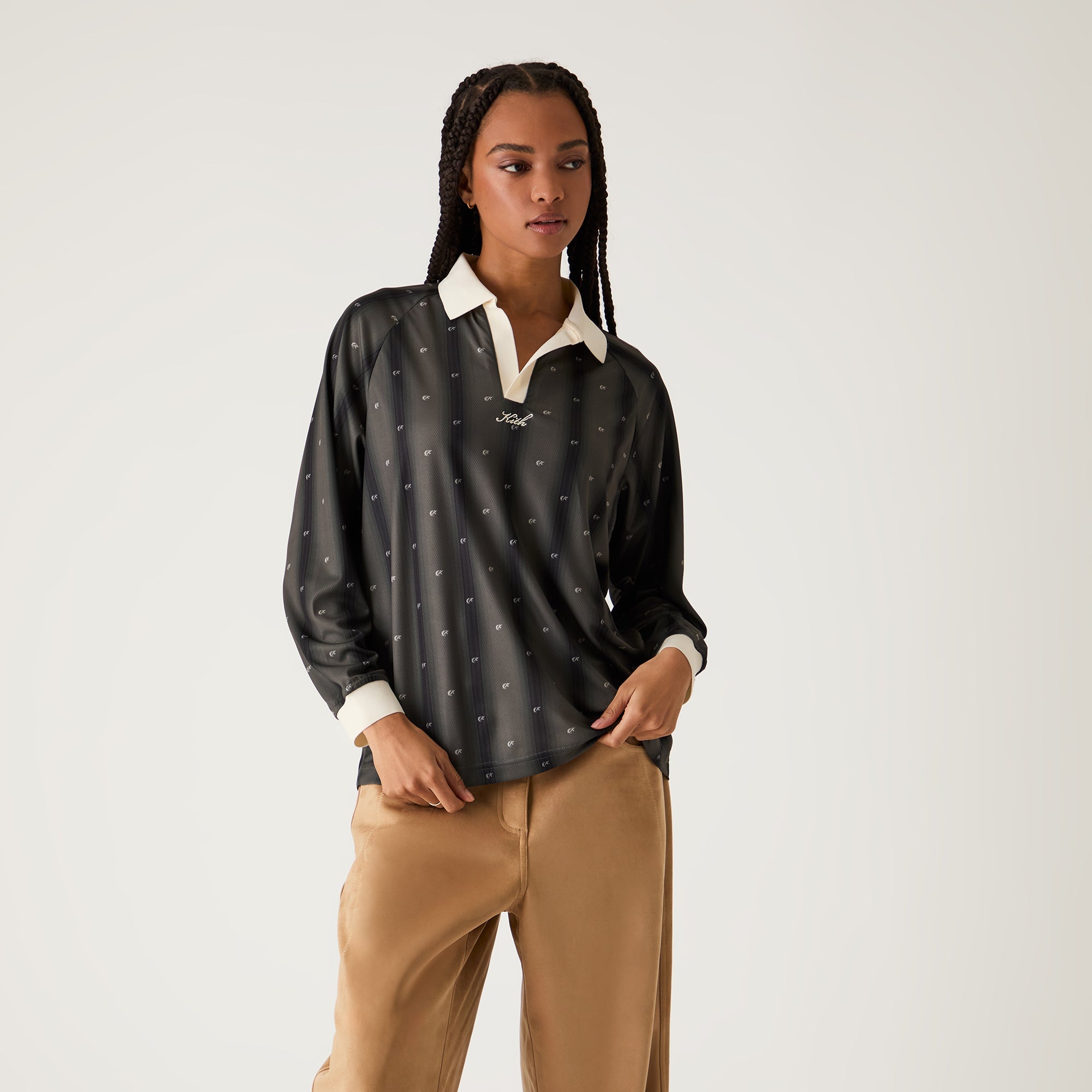 Kith Women Ridley Polo Monogram Long Sleeve Jersey - Black - view 2