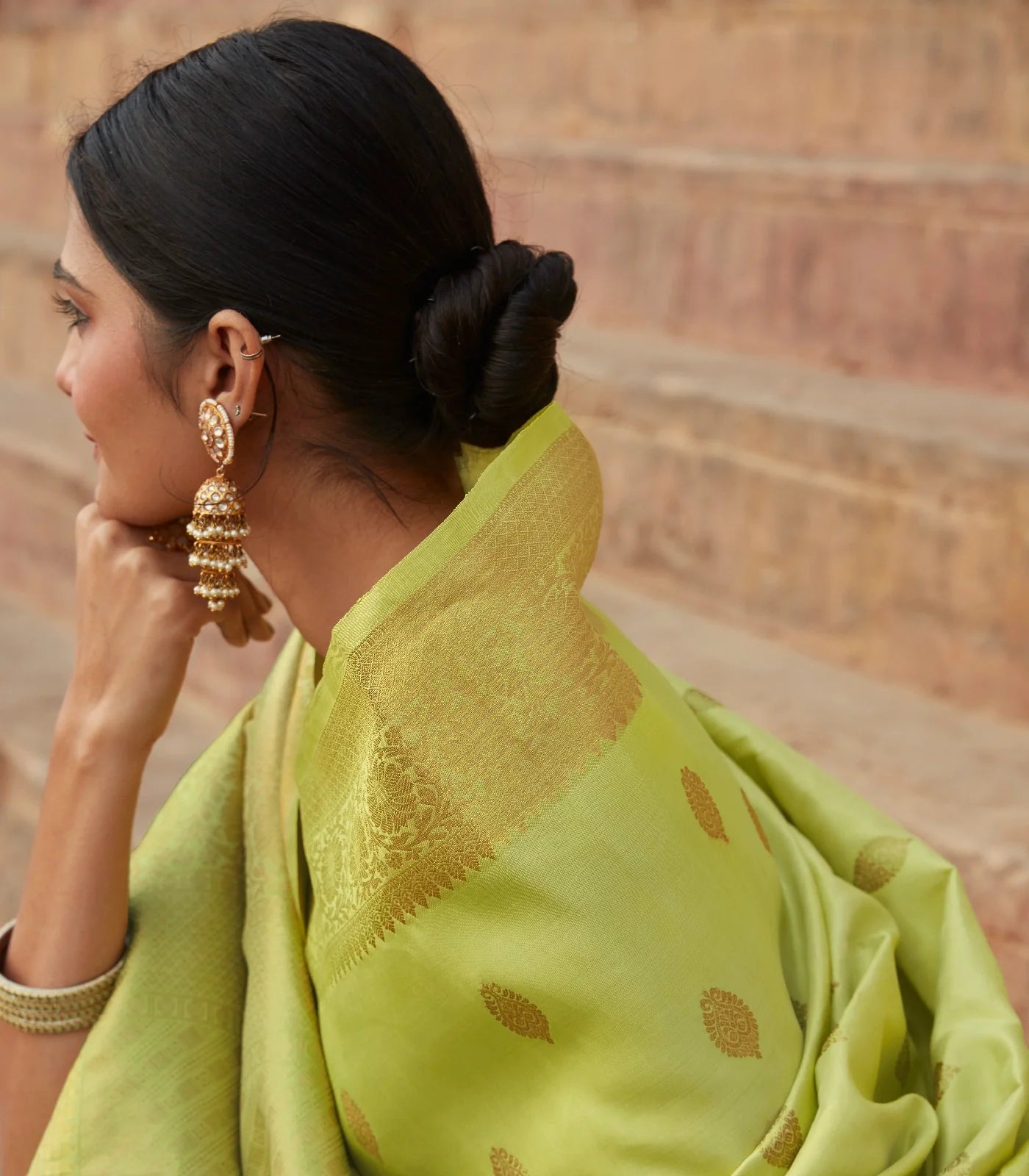 RmKV Silks Pista Green Handloom Kanchipuram Silk Saree With Floral Motifs - view 2