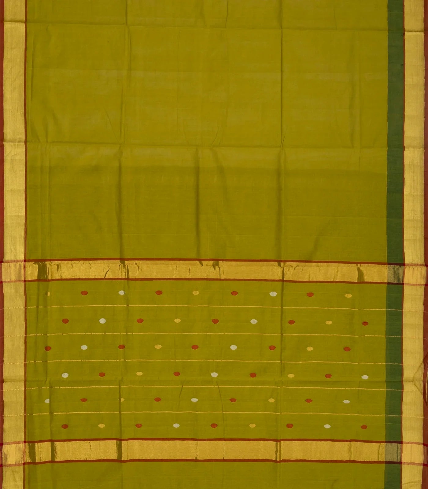 RmKV Olive Green Handloom Venkatagiri Cotton Saree With Contrast Border - view 2