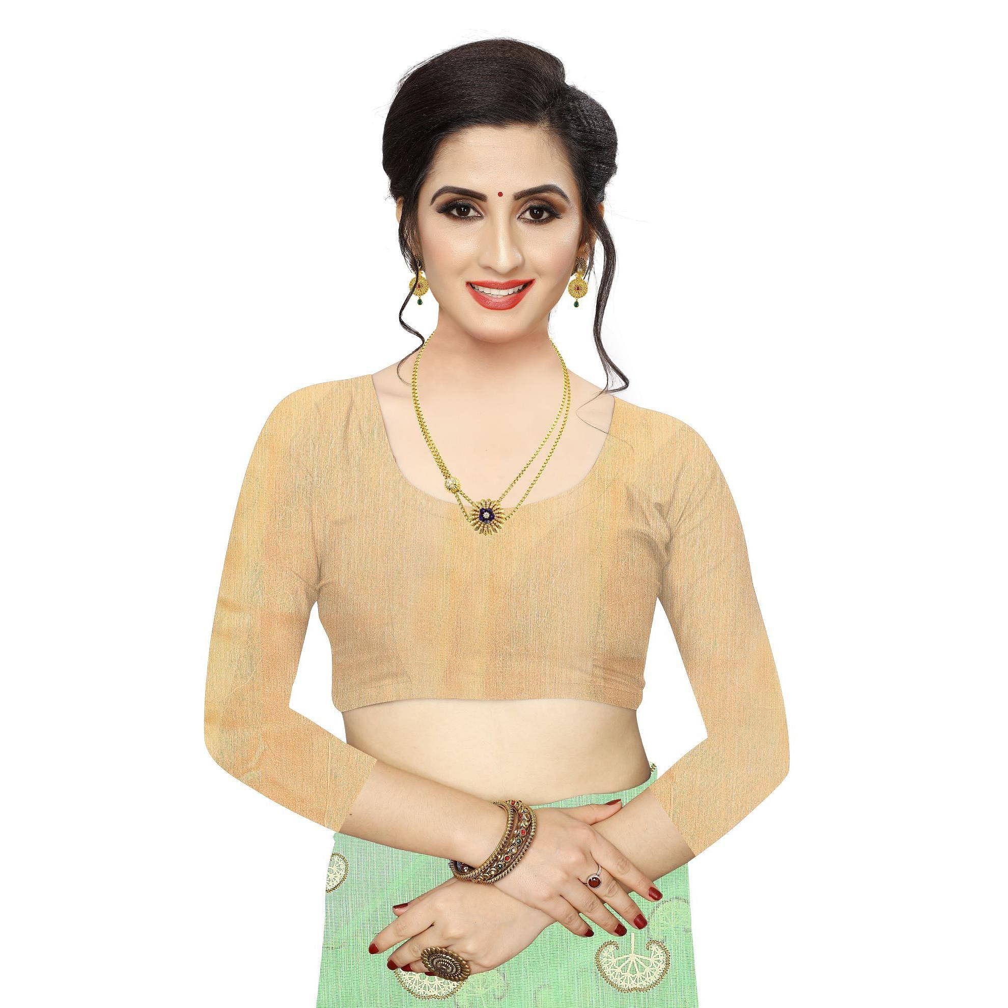 Peachmode Elegant Parrot Green Colored Casual Wear Printed Cotton Blend Saree