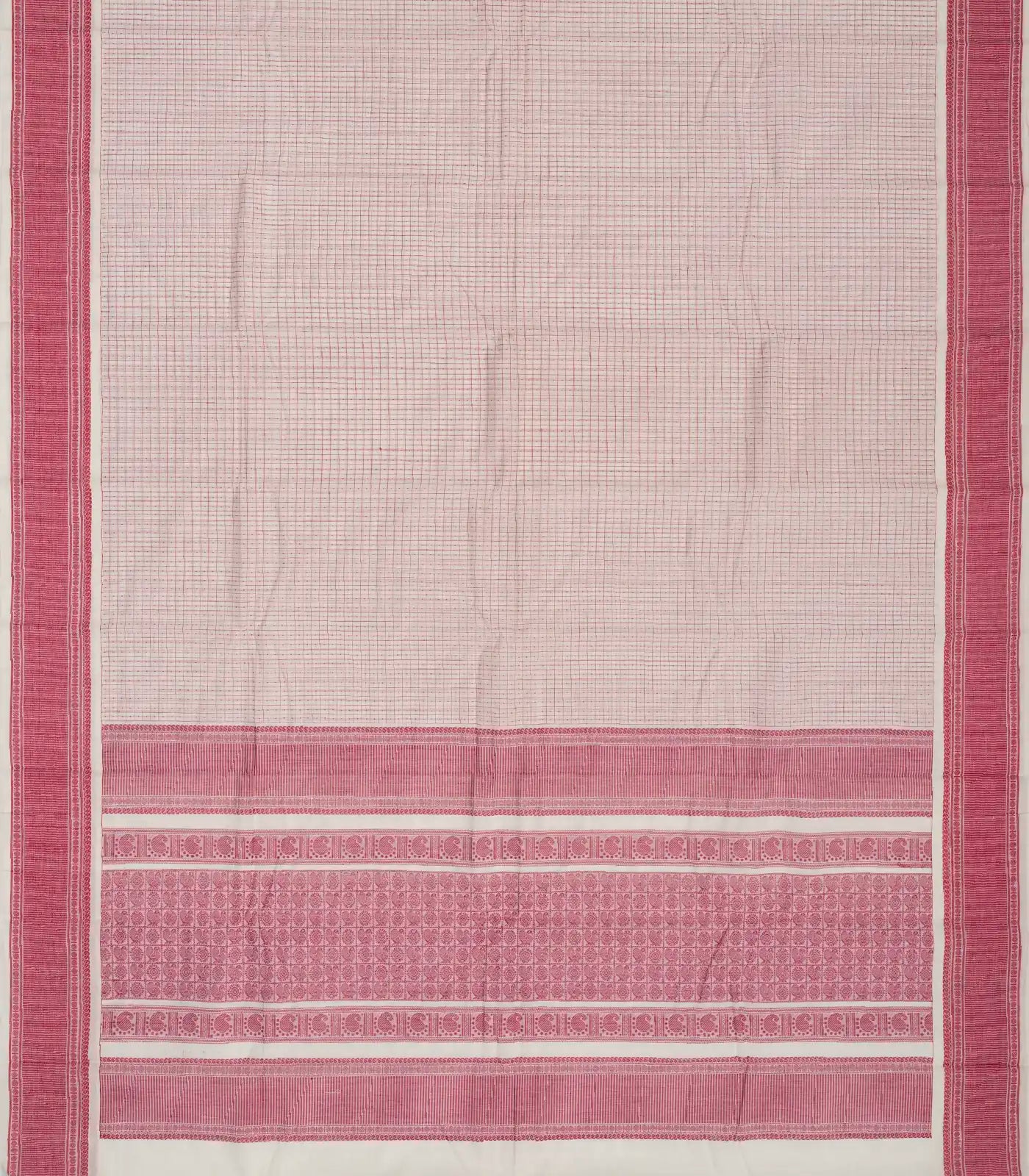 RmKV Off White Handloom Kanchi Cotton Saree With Checks & Dots - view 2