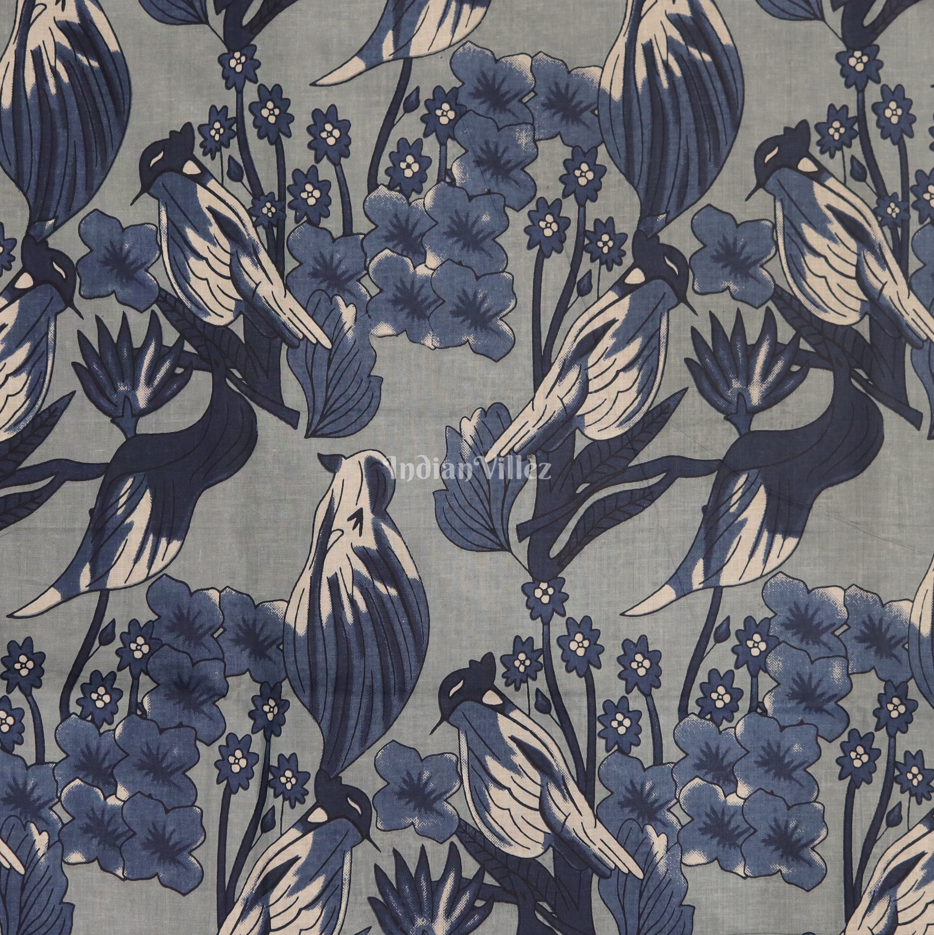 IndianVillèz Blue Bird Theme Hand Block Printed Cotton Fabric - view 2