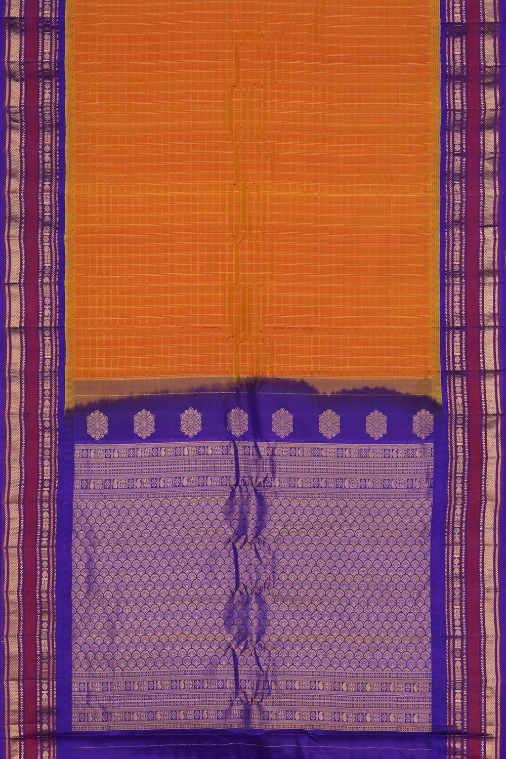 Kalanjali Gadwal Silk Orange Kattam Saree – Women's - view 3