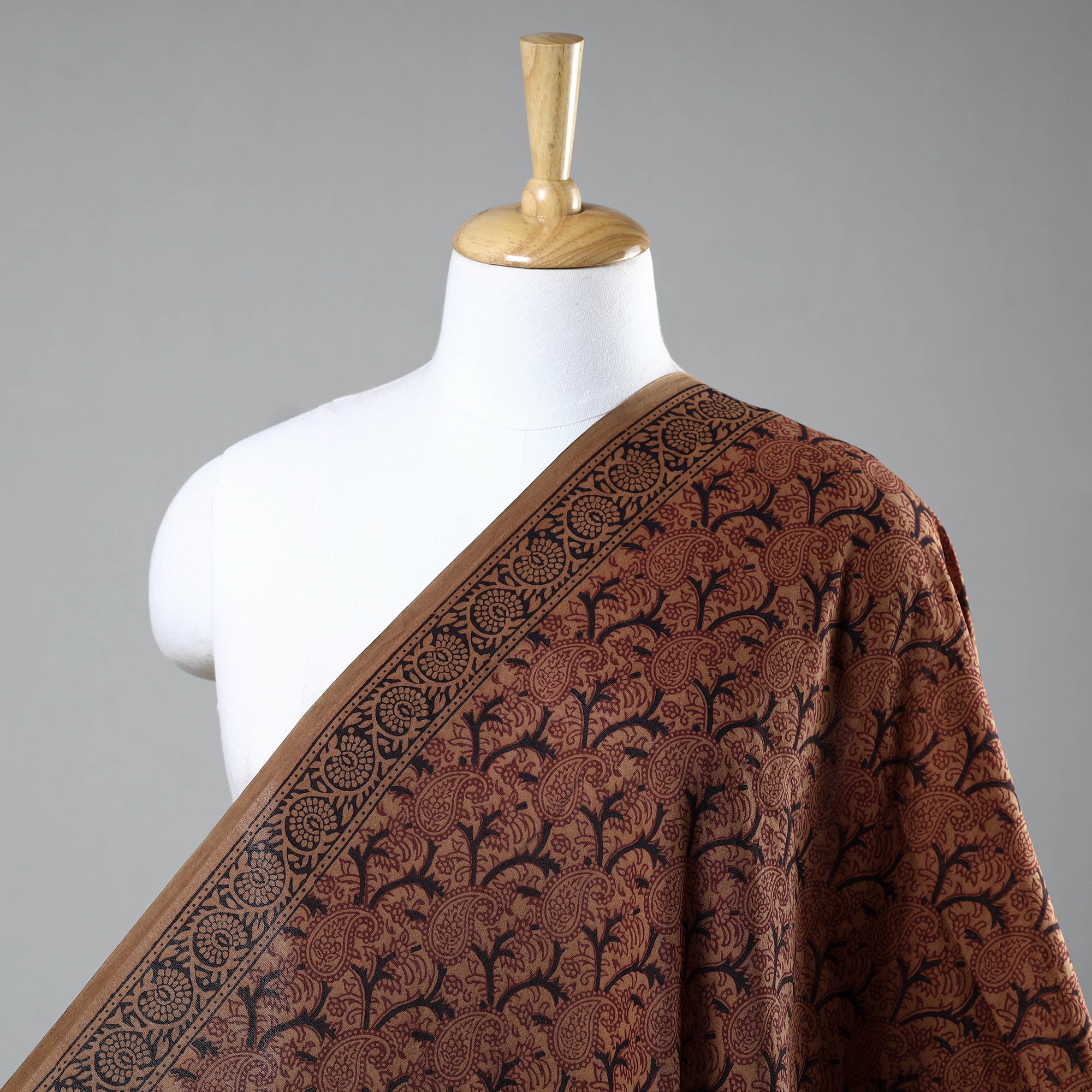 BAGH PRINTS BY UMAR FARUK KHATRI Brown - Bagh Hand Block Printed Chanderi Silk Handloom Fabric